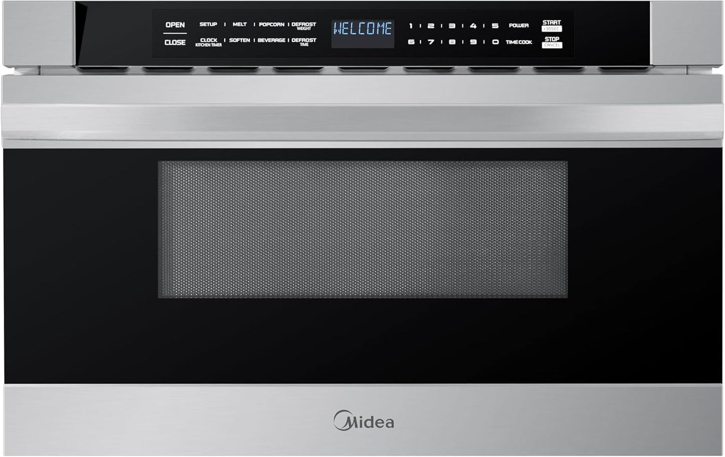 Midea MM12S2ASZ Oven 1000W, 1.2 Cu.ft Drawer, 24'' Built-in Microwave, Stainless Steel, Child Safety Lock, One-Touch, Auto-Menus