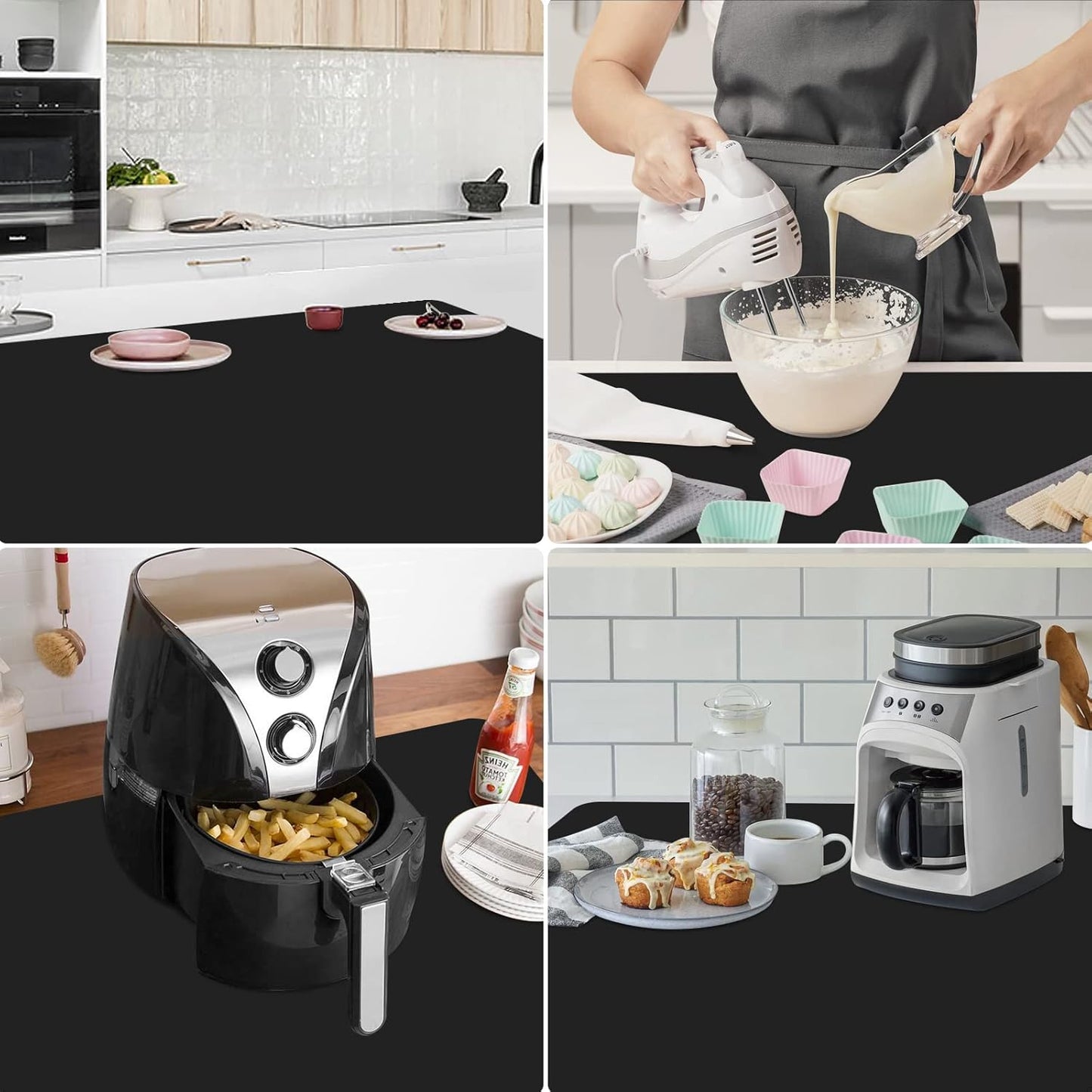 Gartful 2 Pieces Silicone Mats for Countertop - 0.06" Thicker, 32" by 24" Extra Large Multipurpose Mat, Counter Table Protector, Work Desk Pad, Heat-Resistant Placemat, Pastry Mat, Nonstick, Black