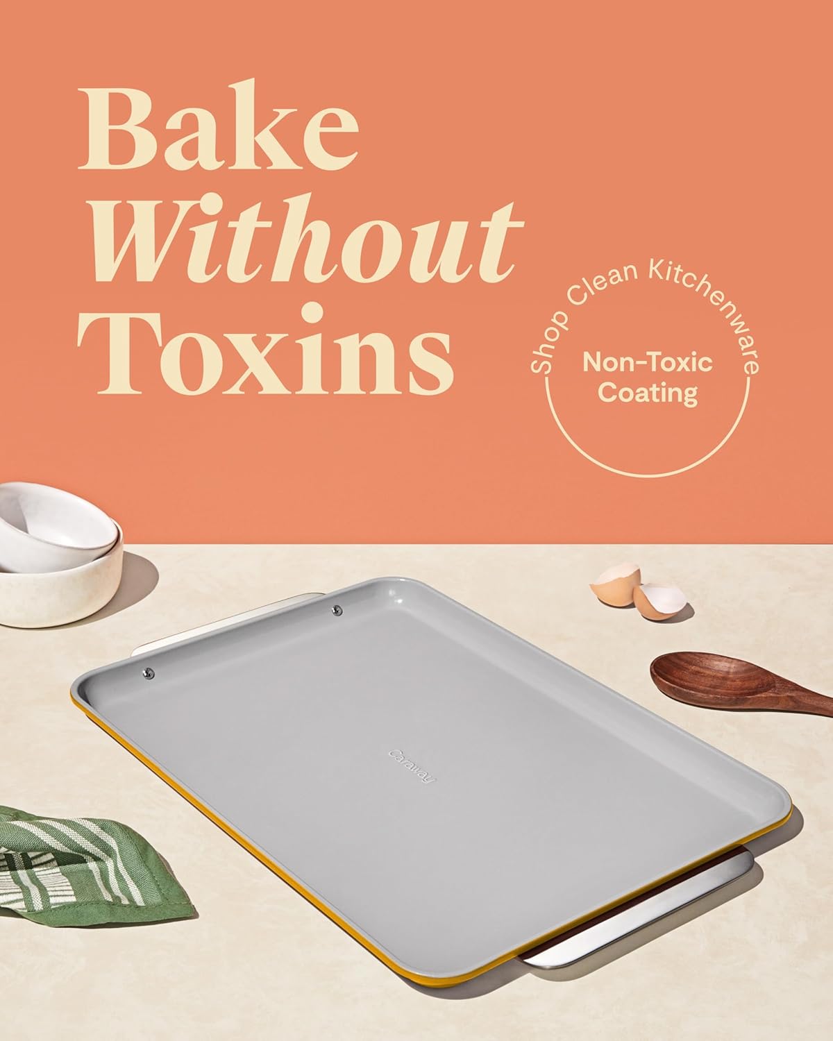 Caraway Non-Stick Ceramic Large Baking Sheet Duo - Naturally Slick Ceramic Coating - Non-Toxic, PTFE & PFOA Free - Perfect for Baking, Roasting, and More - Large (18" x 13") - Marigold