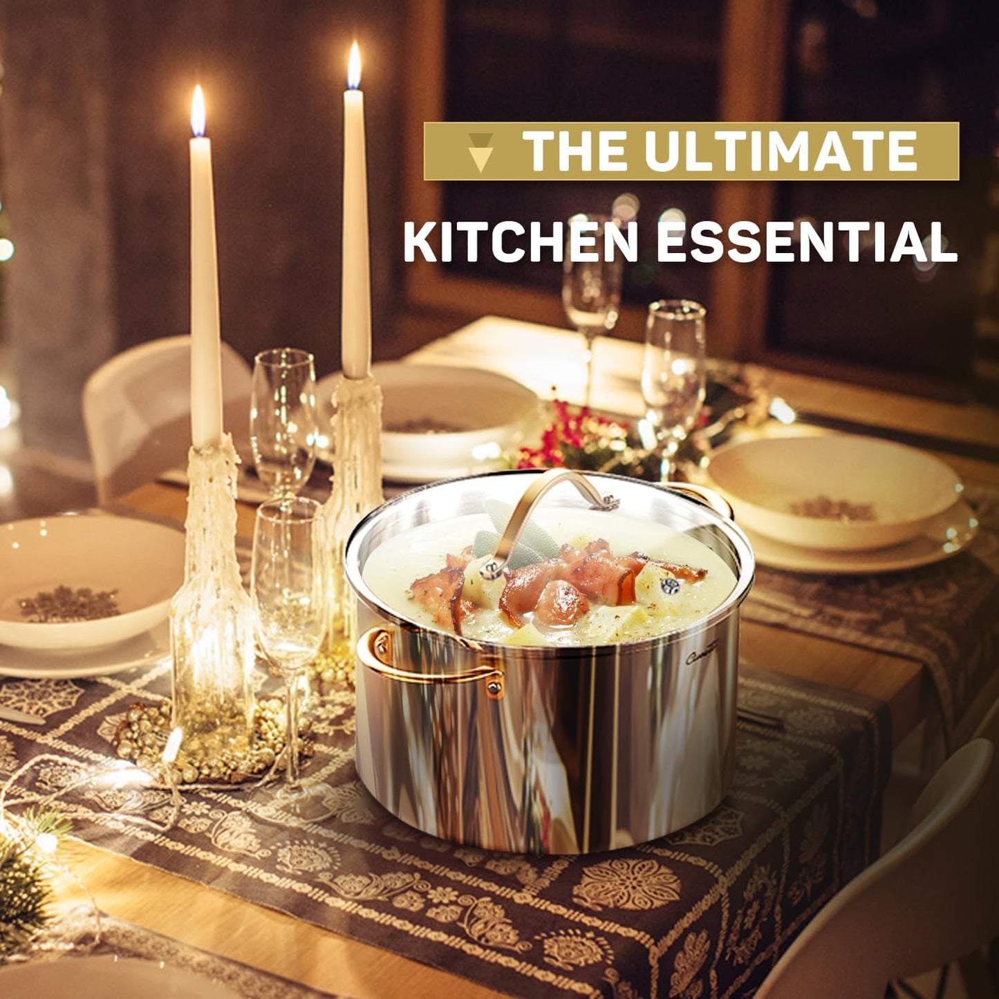 Stock Pot 12 Quart, 18/10 Tri-Ply Stainless Steel All Clad Stock Pot with Lid, Seamless 12 QT Cooking Pot with Copper Handle, Healthy Stockpots, Induction, Gas, Oven and Dishwasher Safe