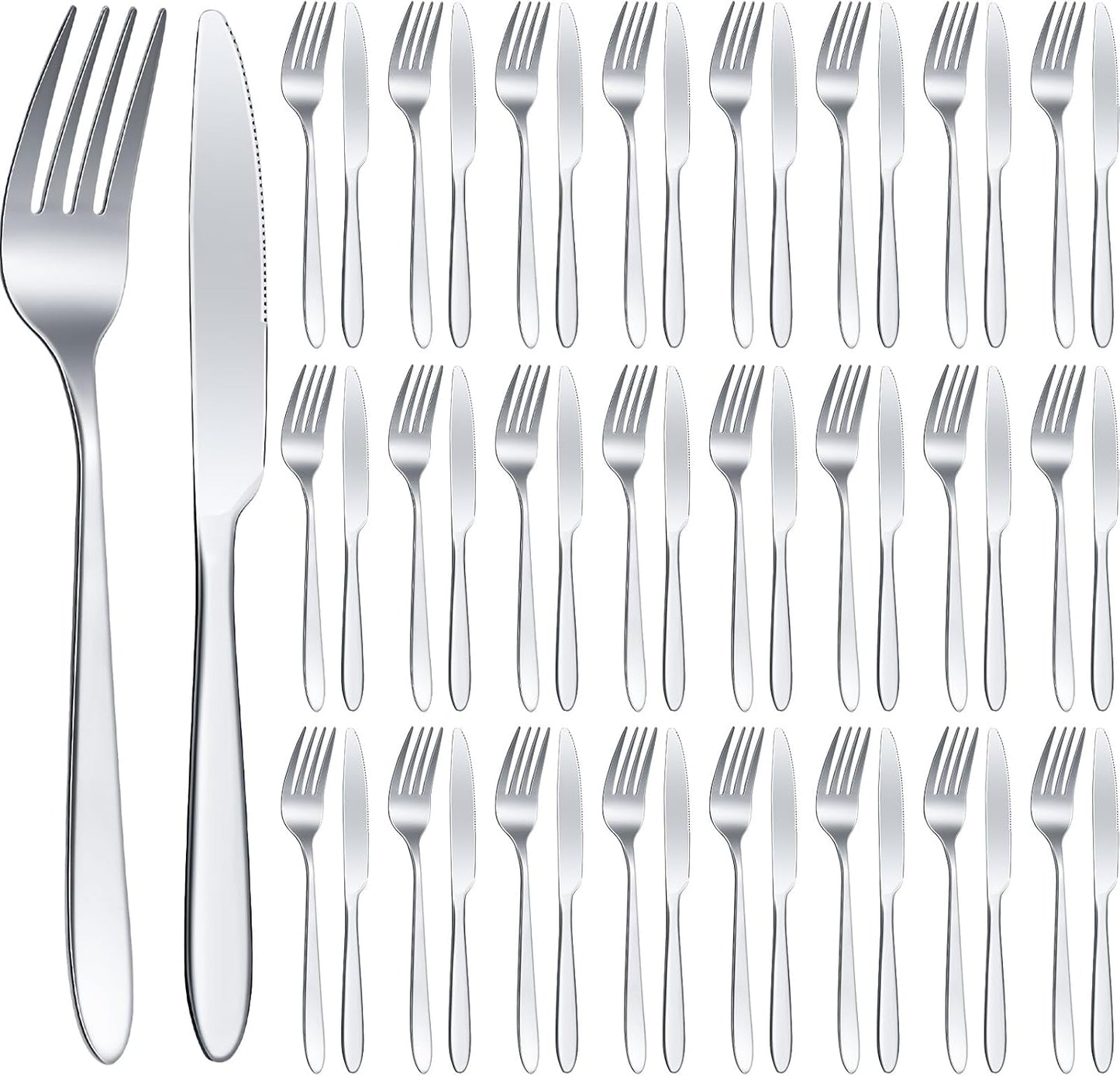 Nuenen 50 Pieces Stainless Steel Forks Silverware Set Dinner Forks and Knives Flatware Tableware Cutlery Set for Kitchen Restaurant(7.1 x 1 Inch, 8.4 x 0.7 Inch,Silver)