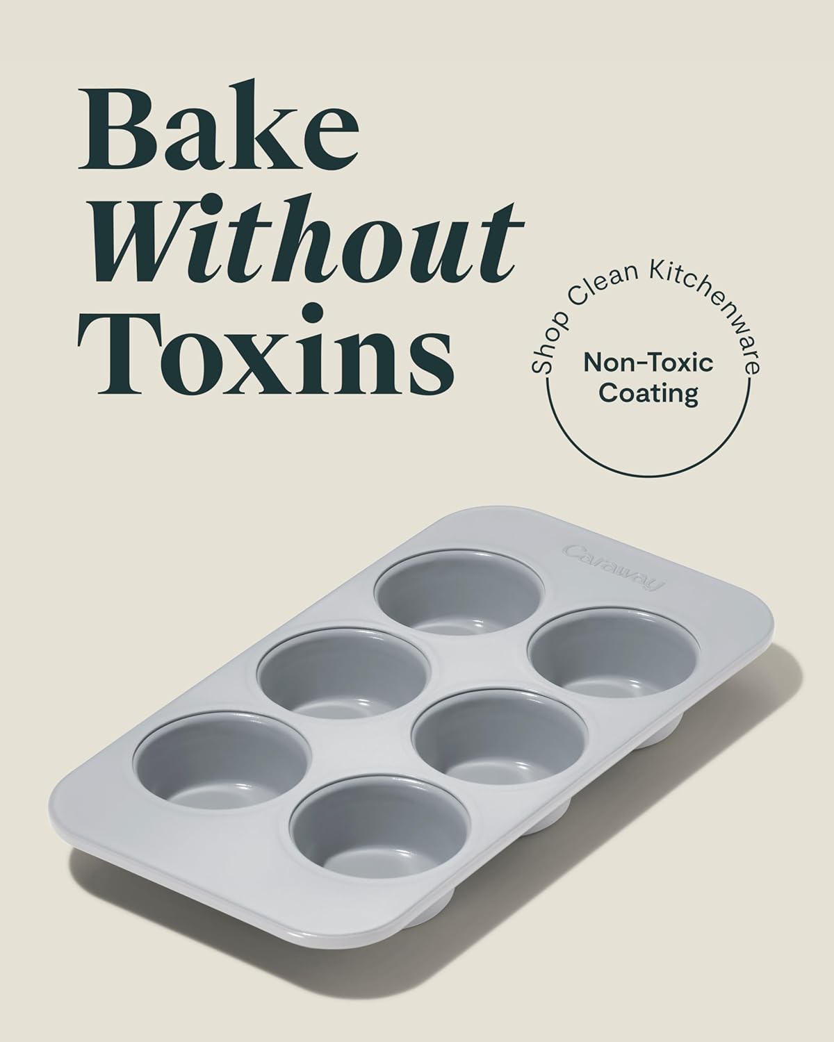 Caraway Nonstick Ceramic 6 Cup Muffin Pan Duo – Non-Toxic, PTFE & PFOA Free – Oven Safe – Aluminized Steel Core – Small Muffin Pan for Baking Cupcakes, Muffins & More - Gray