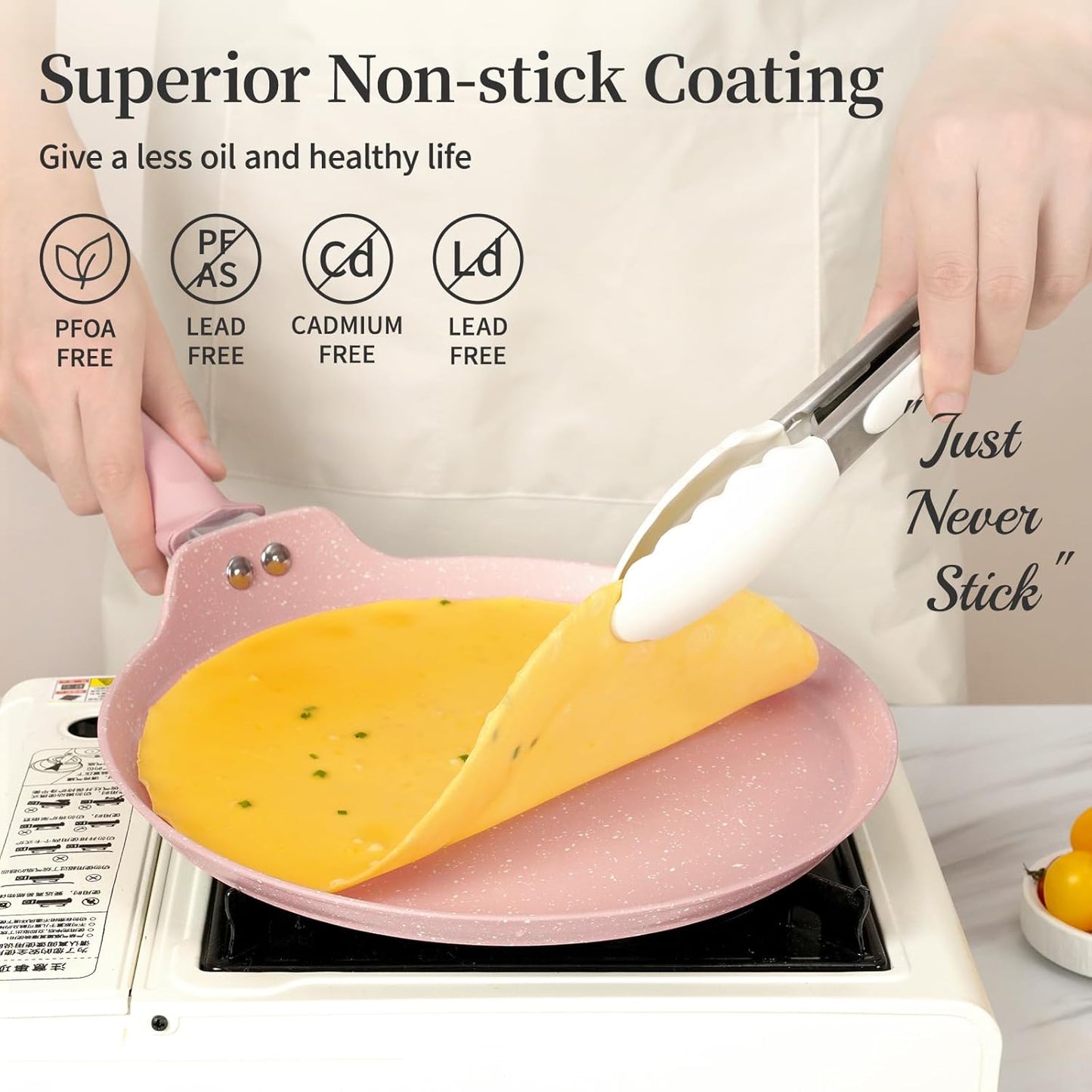 11 inch Nonstick Crepe Pan, Granite Coating Flat Skillet Dosa Tawa Tortilla Pan, Pink Large Pancake Griddle Comal Pan, Compatible with All Stovetops, PFOA Free