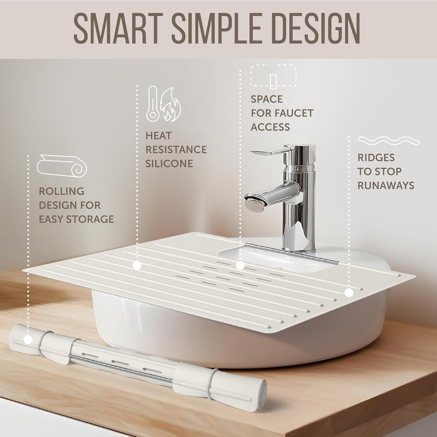 Maplefield Sink Topper Bathroom Sink Cover - 22 x 2 x 2 in, Taupe - Heat Resistant Silicone Mat & Counter Protector - Keeps Counter Area Clean from Makeup