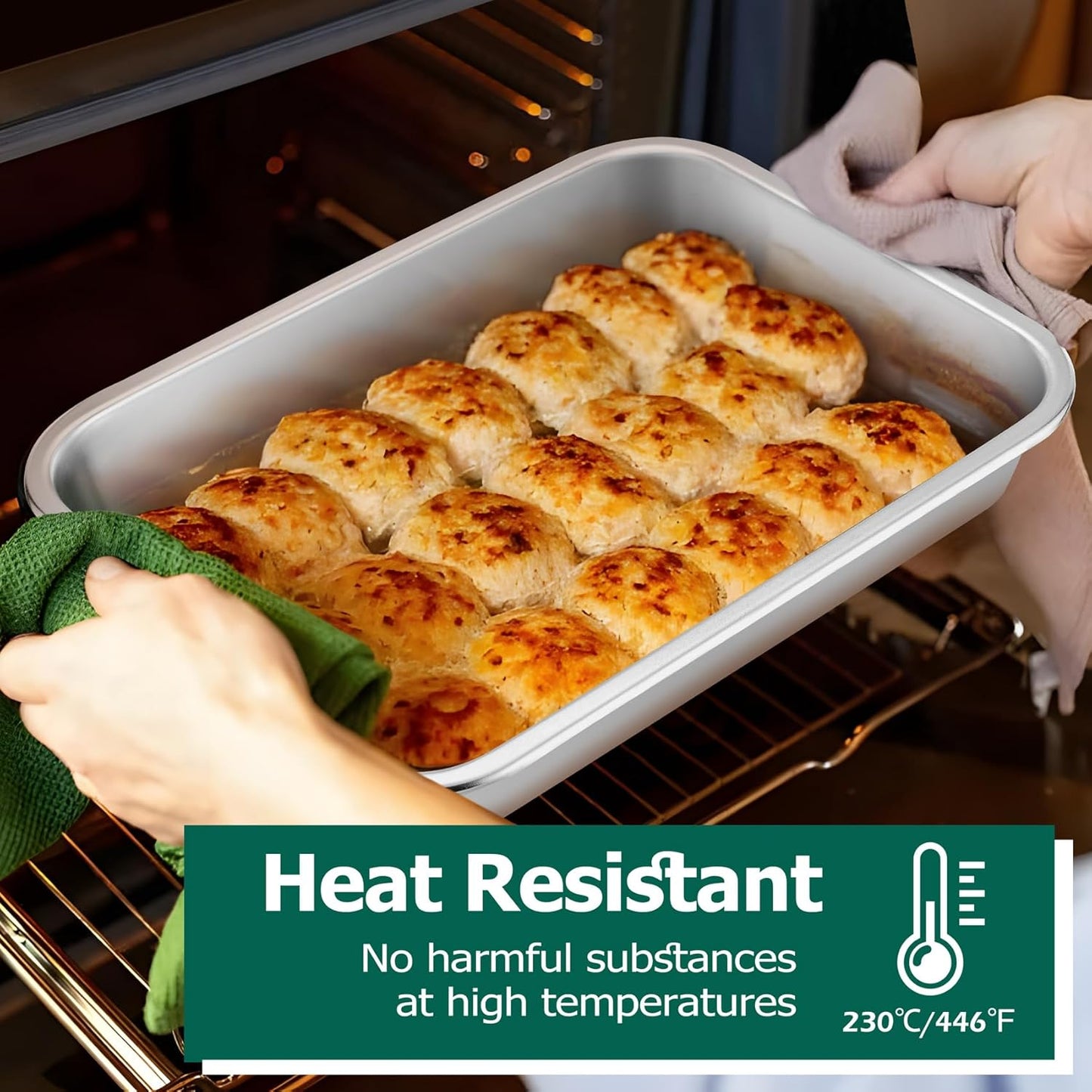 TeamFar Lasagna Pan, 10.6 x 8.3 x 1.7inch Stainless Steel Rectangular Cake Brownie Pan Casserole Baking Dish, Compact for Toaster Oven, Non Toxic & Healthy, Brushed Finish & Easy Clean-Dishwasher Safe