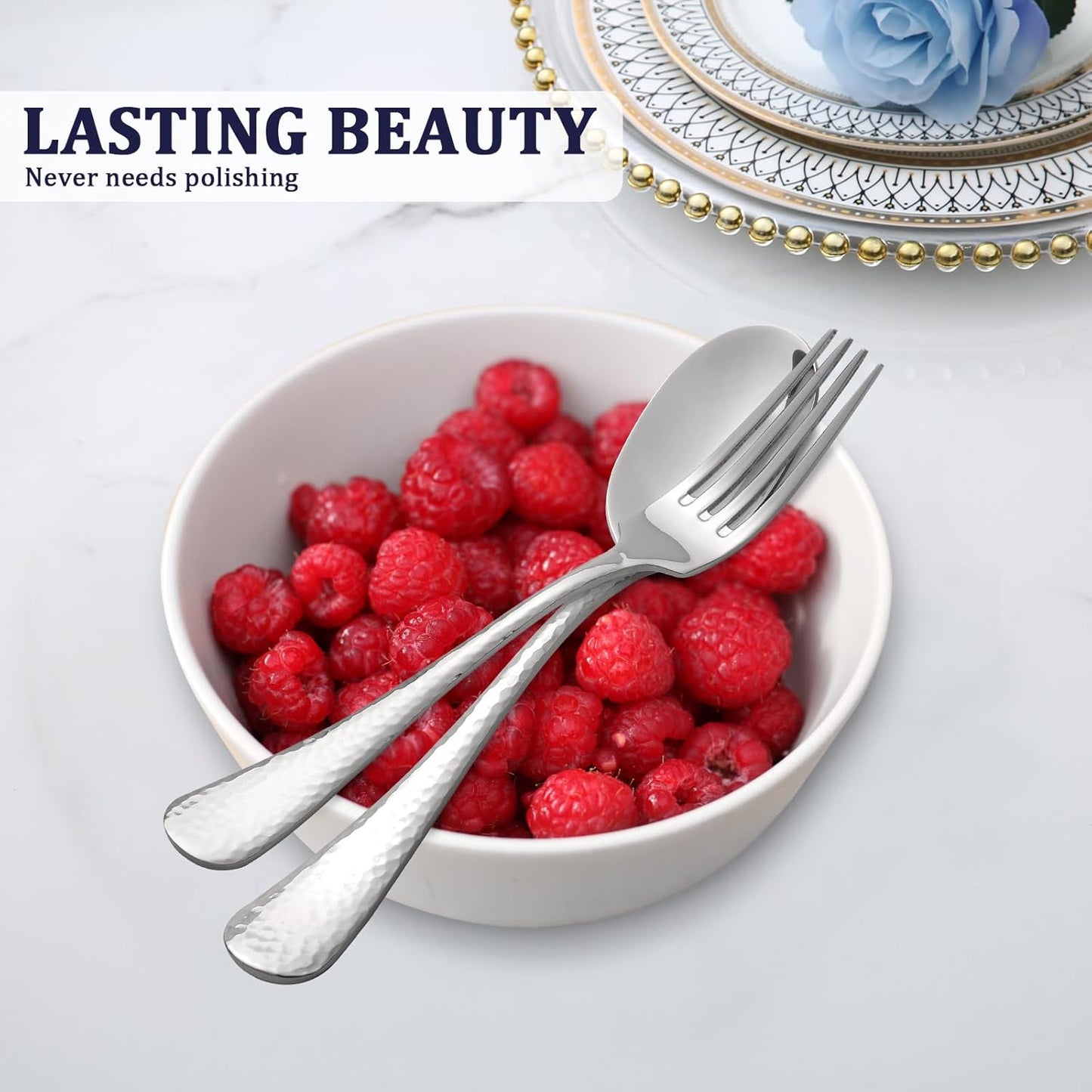 Flatware Set for 4, Barenthal Heavy Duty Silverware Set 20 Piece, Mirror Finish, Dishwasher Safe, Hammered Premium 18/10 Stainless Steel Cutlery Set for Home Restaurant Wedding Party, Gift