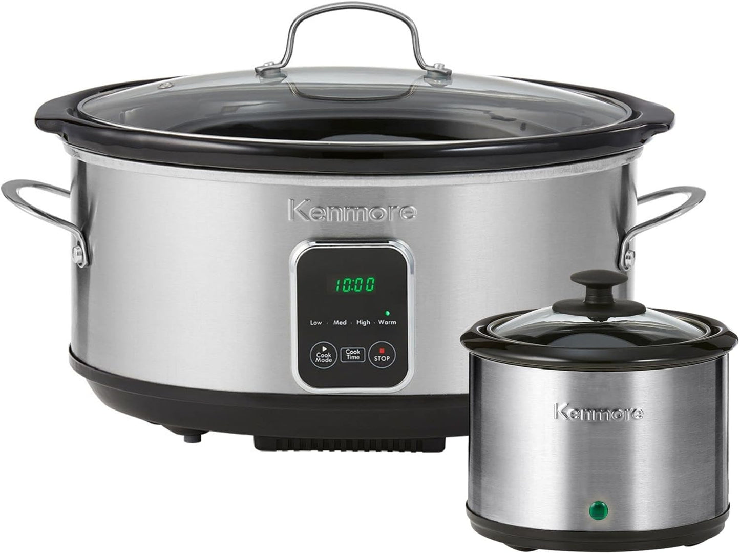 Kenmore 7 Quart Slow Cooker - Programmable crock pot with Dipper, Stainless Steel Electric Cookers, Warm Rice & Sous Vide Stew Soup For Lunch, Dishwaher Safe Non-Stick Ceramic Insert, Digital Control