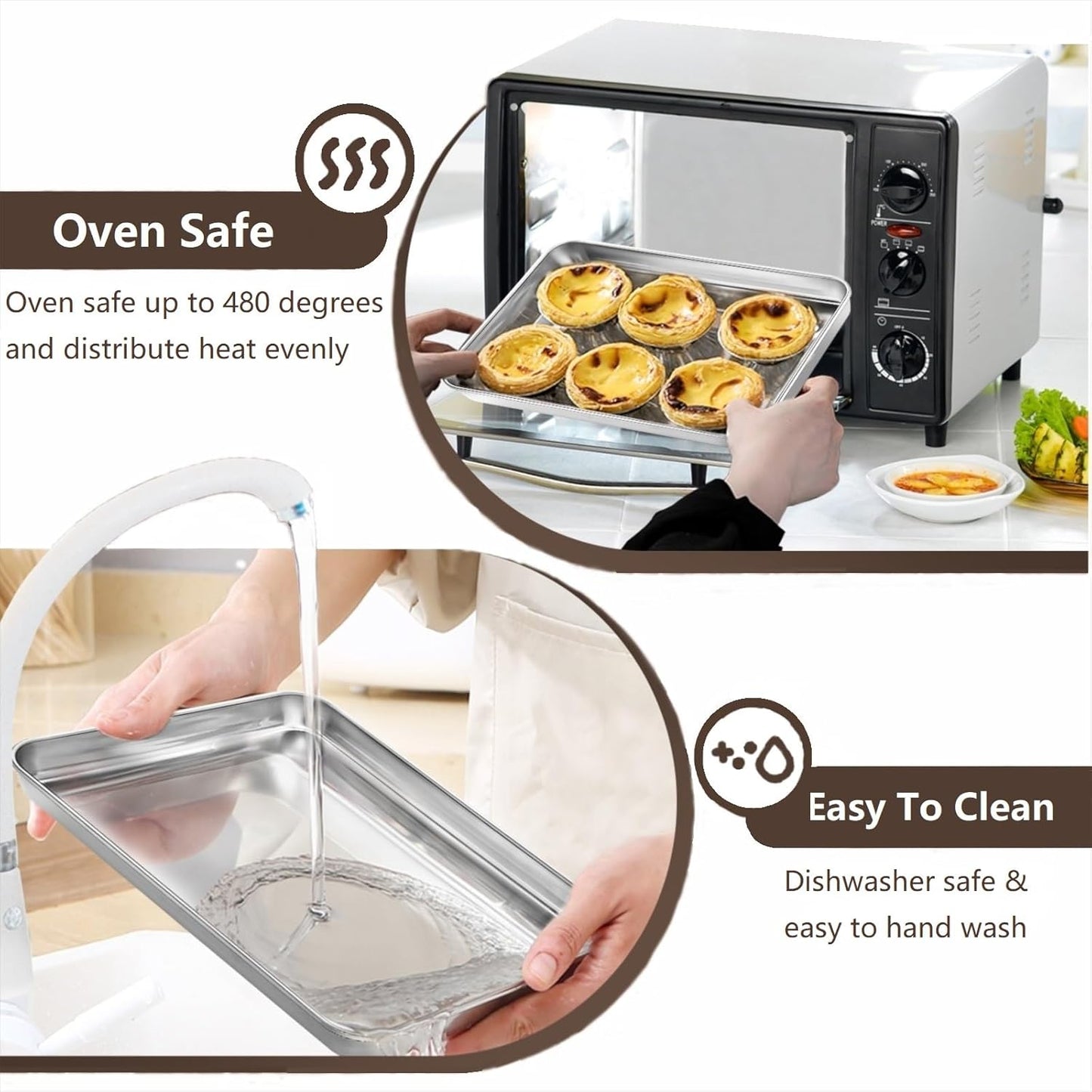 Baking Sheets Set of 2, HKJ Stainless Steel Cookie Sheet Baking Sheet Pan, 12inch/16inch Toaster Oven Pans, Non Stick & Rust Resistant & Easy Clean