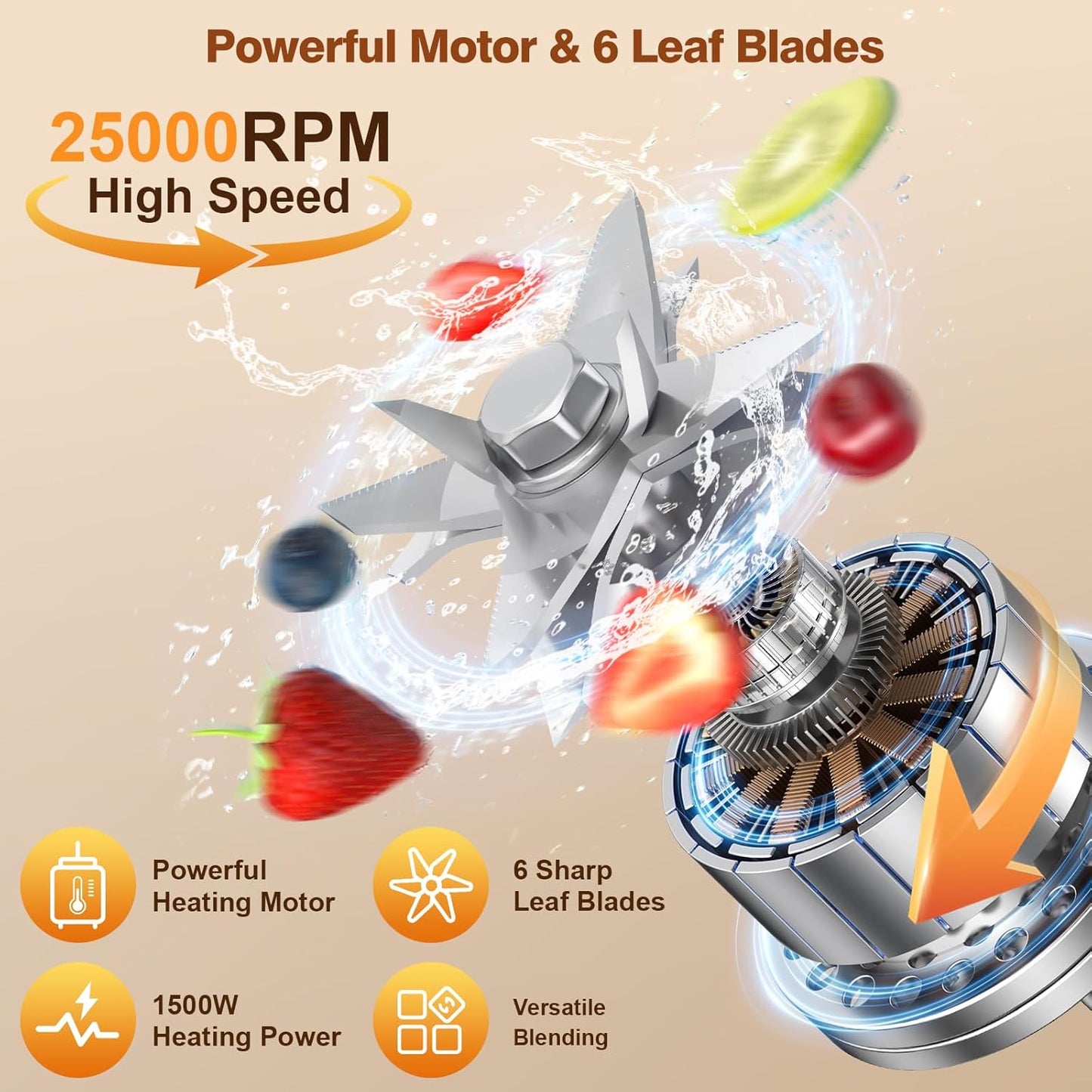 Blenders for Kitchen with Heating, PRASKY 1000W 55oz Glass Blender, 25000 RPM High Speed Professional Blender for Smoothies Shake Juice, Keep Warm & Auto Clean for Ice Crushing Soups Sauces (Black)