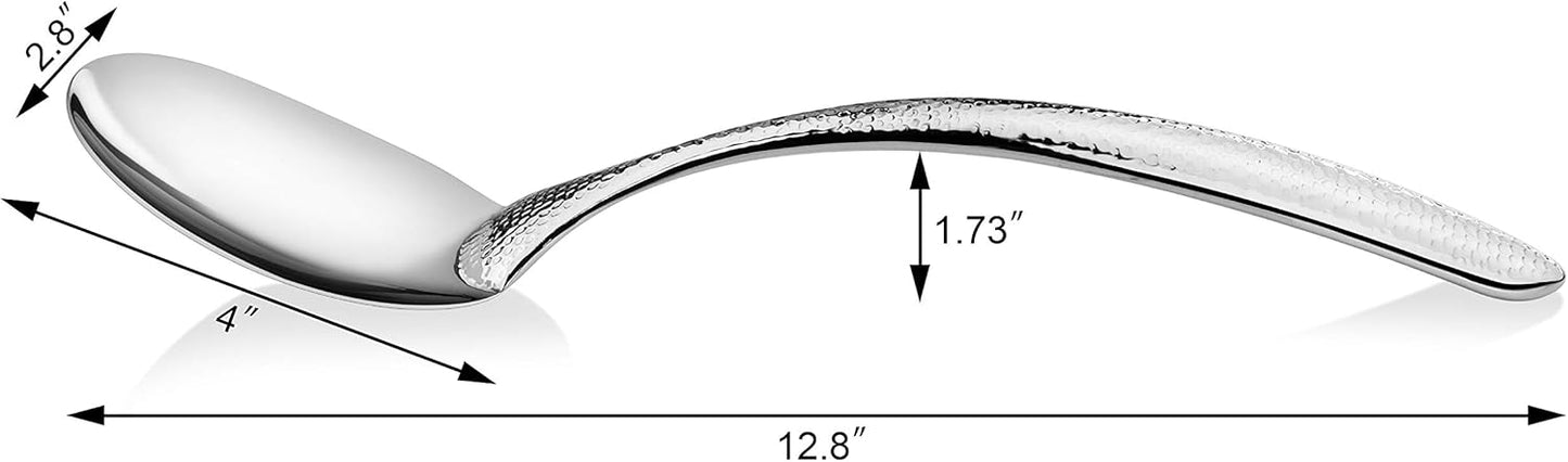 New Star Foodservice Mars Collection, Stainless Steel, 18/8 Hammered Hollow Handle Serving Spoon, 12.8-Inch