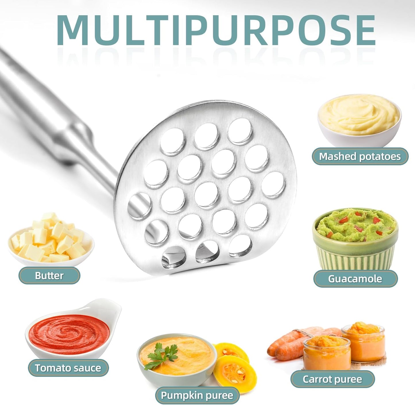 Small Potato Masher - Stainless Steel Mini Avocado Masher, Heavy Duty Tiny Masher for Avocado, Potatoes, Beans, Meat, Vegetables, Dishwasher Safe