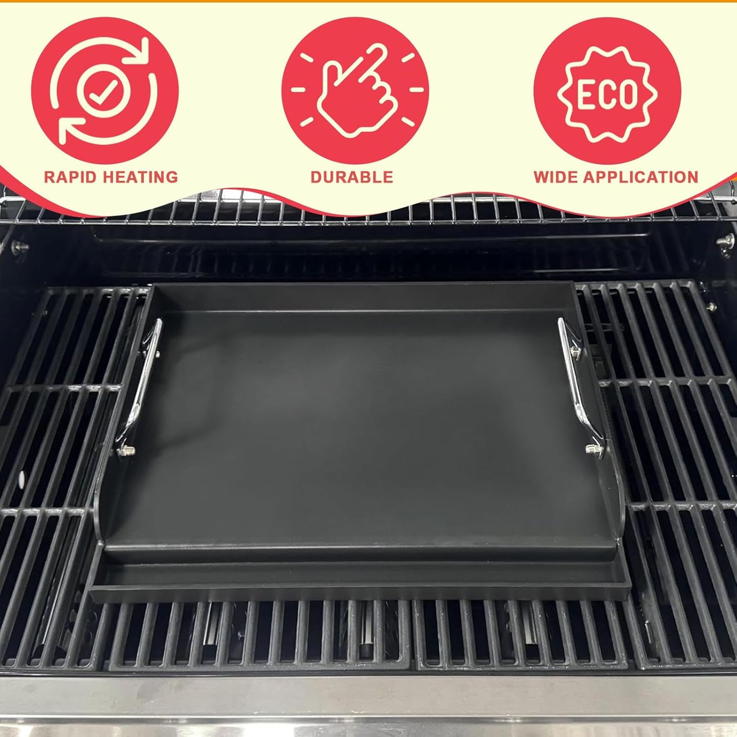 DcYourHome Universal Griddle Insert for Gas Grill/Gas Stove, Nonstick Carbon Steel Flat Top Griddle Plate for Camp Chef, Nexgrill, Kenmore Etc. All Gas Grills, Flat Top for Stove 4 Burner 17" x 13"