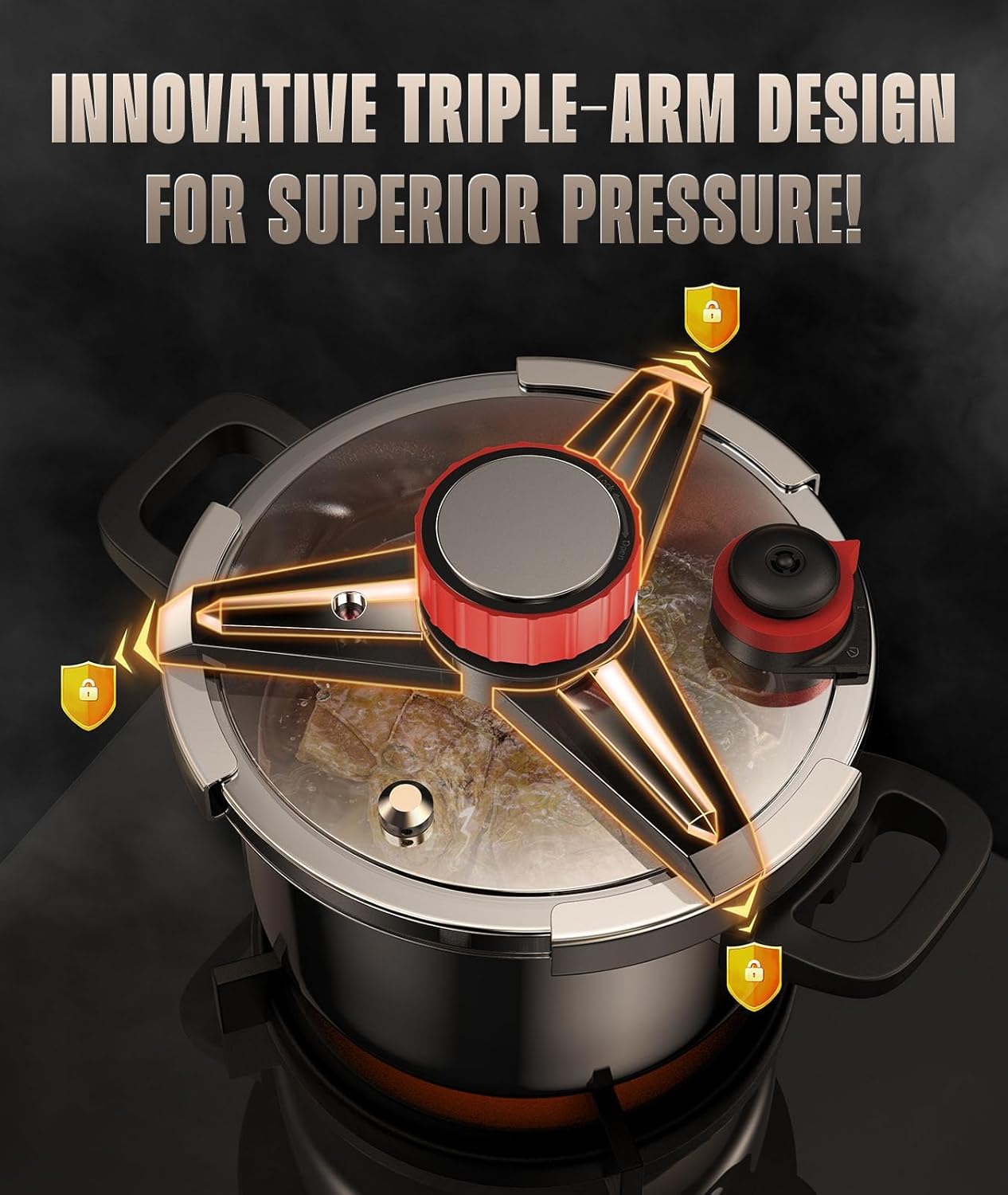 18/8 Stainless Steel Pressure Cooker 7 QT, [Save 70% Cooking Time] Olla De Presion with Food-Grade Body [One Hand Operation] Rotating Lock/Unlocking Lid System, Steam Rack Included