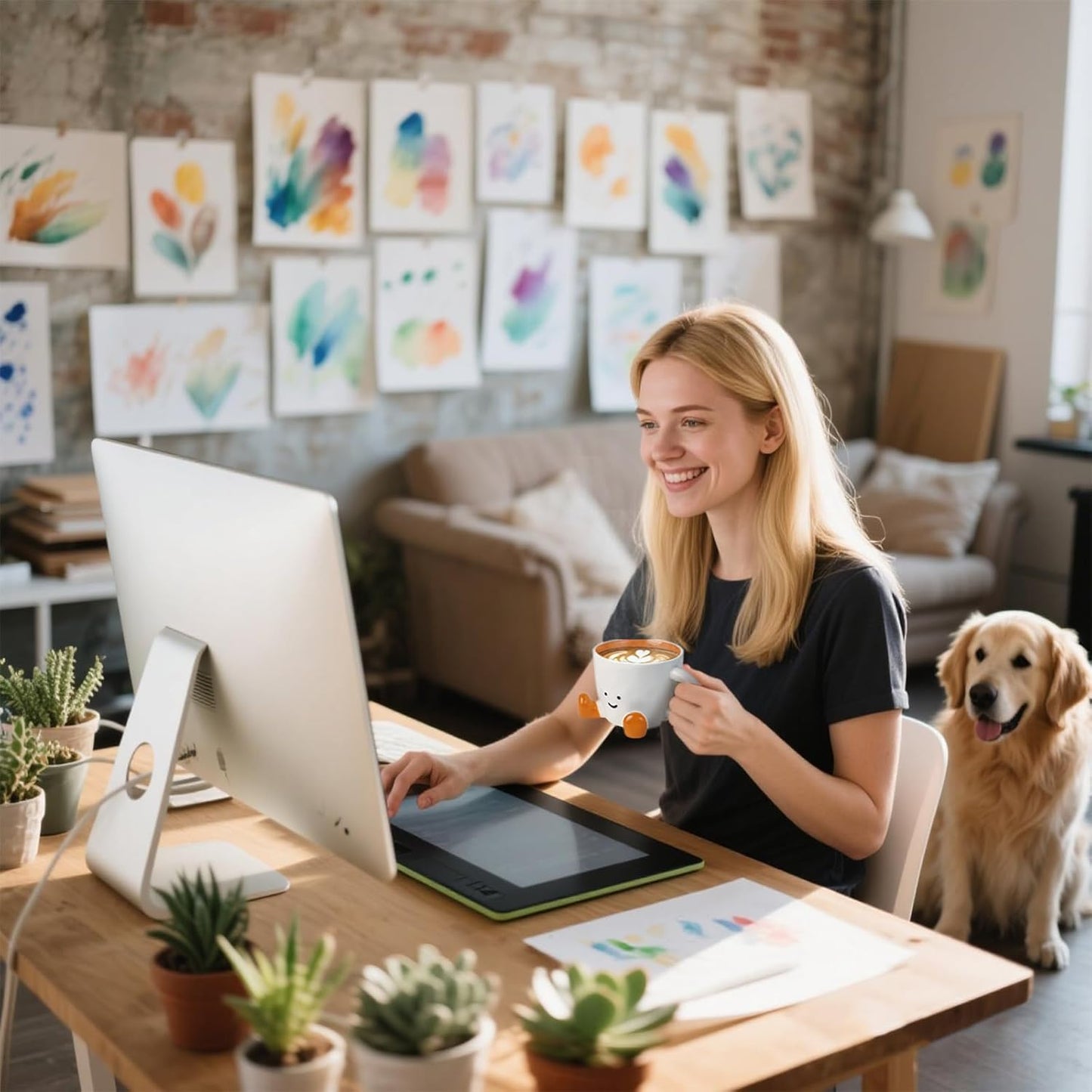 Cute Coffee Mug for Women, Ceramic Funny Coffee Cup - 12 oz Novelty Unique Teacup with Handle - Artistic Coffee Mug for Family, Friends, Coworkers(Orange)