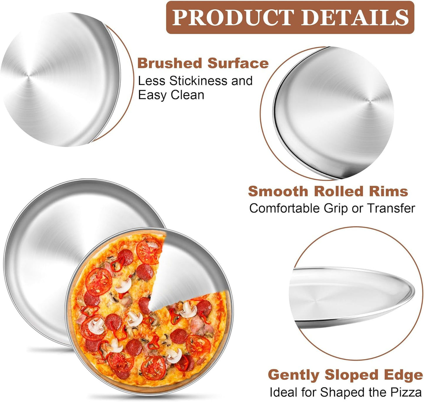 TeamFar 9 Inch Pizza Pan Set of 2, Stainless Steel Small Crispy Pizza Tray, Round Pizza Dish Plates for Toaster Oven Baking Cooking, Healthy & Heavy Duty, Easy Clean & Dishwasher Safe