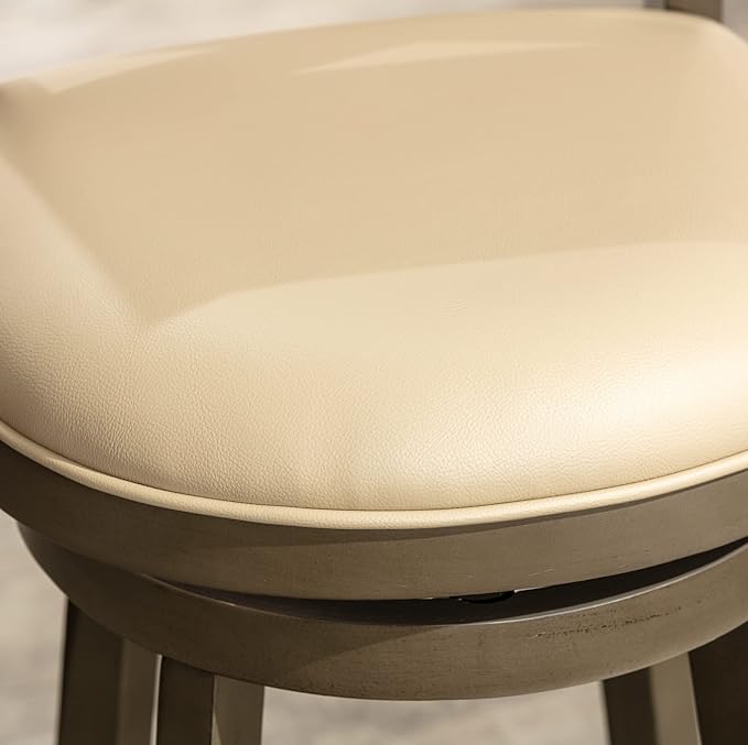 DTY Indoor Living Meeker X Back Fabric Swivel Stool, 30” Bar Height, Weathered Grey Finish, French Gray Leather Seat