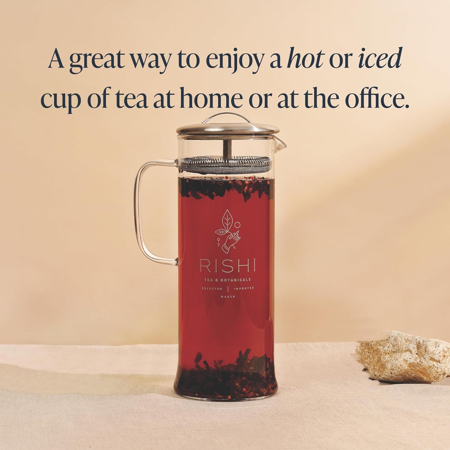 Rishi Tea Simple Brew Teapot - For 33oz Loose Tea Preparation, Built-in Strainer, Everyday Teaware, Easy to Clean, Borosilicate Glass, Enjoy Hot or Iced Tea - 1000ml