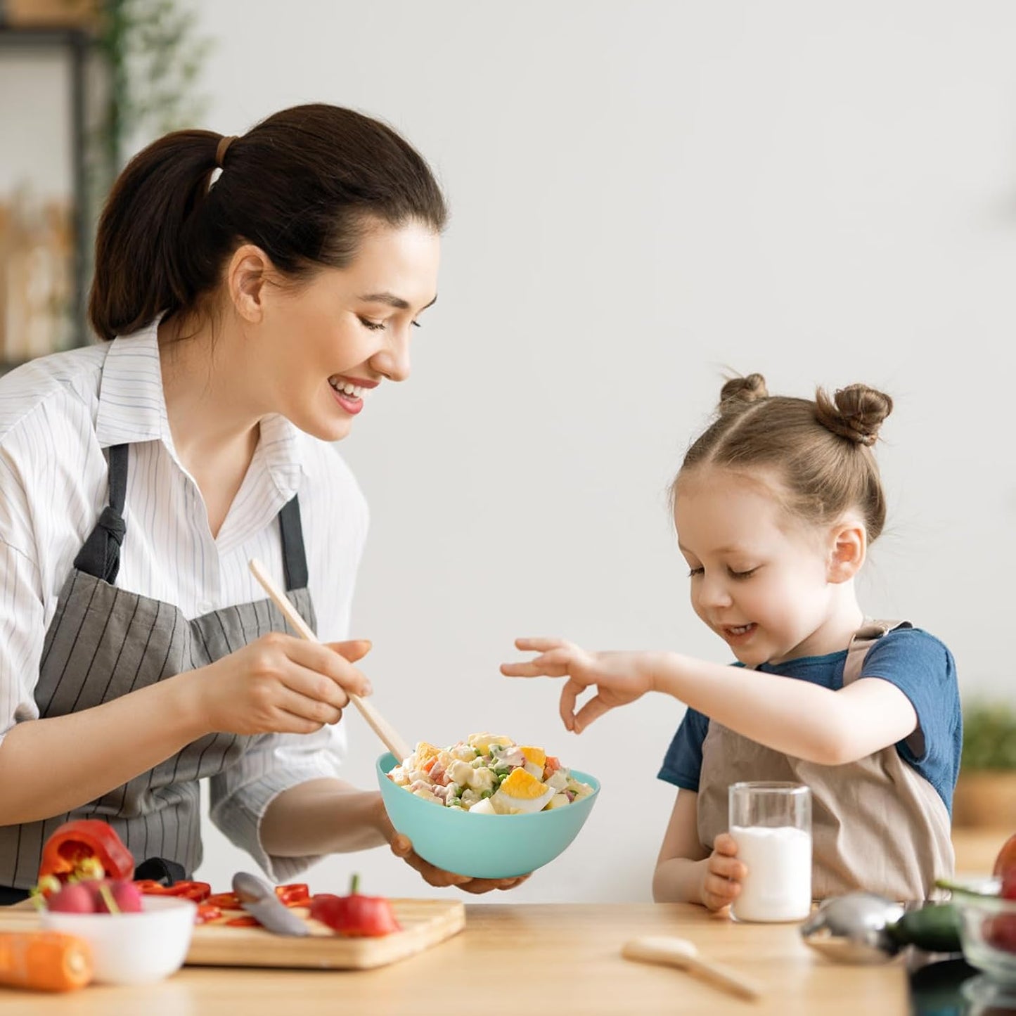 6.2'' Bamboo Fiber Cereal Bowls Set of 6, Soup Bowls 24 Oz for Serving Salad, Snack, Side Dishes, Colourful Oval Lightweight Bowls for Breakfast, Lunch and Dinner, Dishwasher&Freezer Safe (Turquoise)
