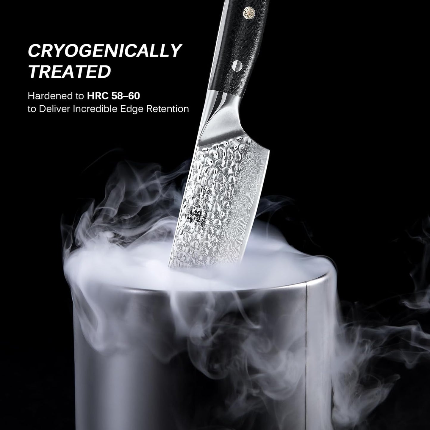 KYOKU Chef Knife - 8"- Shogun Series Japanese VG10 Steel Core Hammered Damascus Blade Kitchen Knife - with Sheath & Case