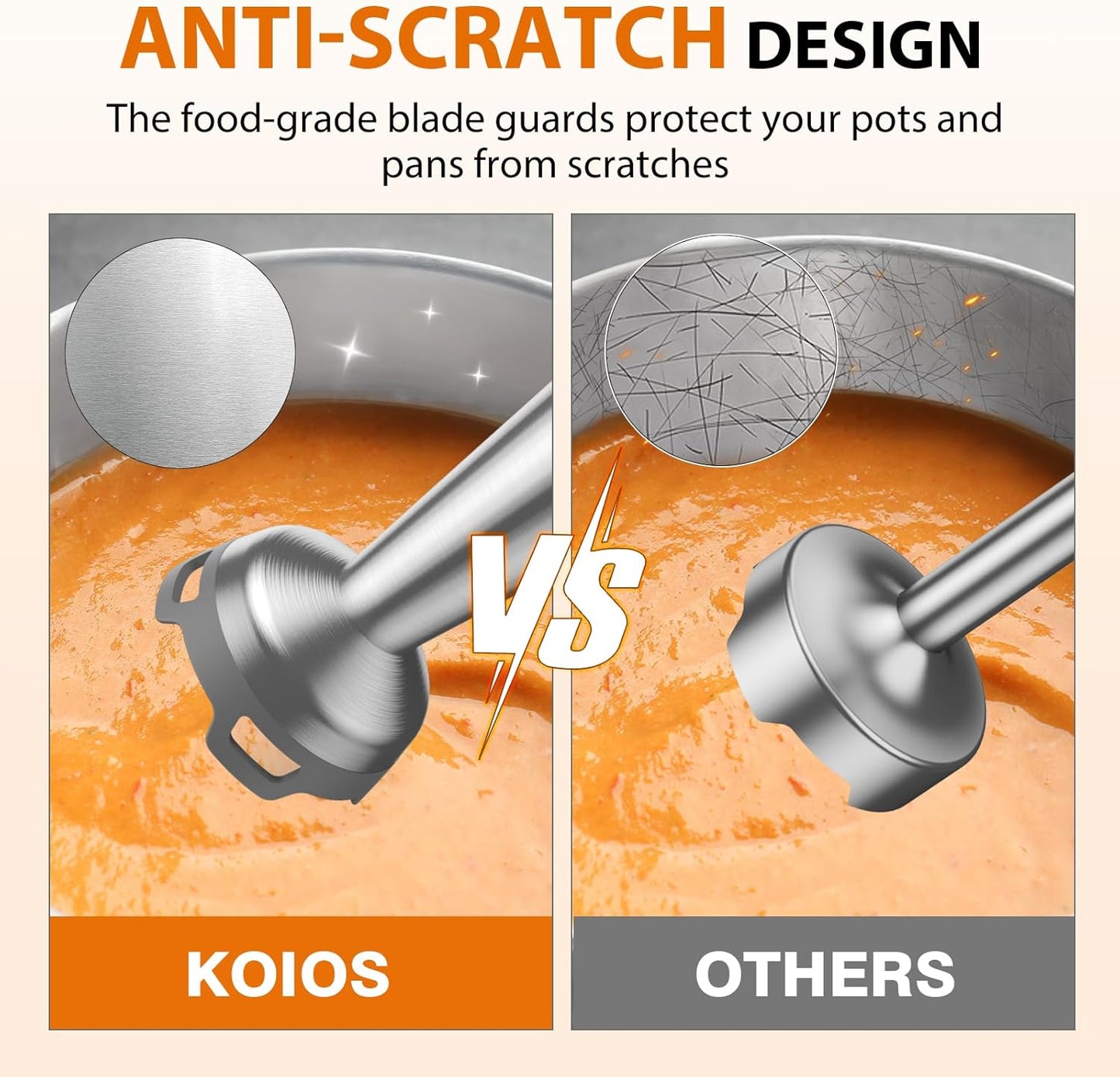 KOIOS Immersion Blender, 1000W Anti-scratch 3-in-1 Hand Blender, Upgraded 12 Speed Stainless Steel Blade Stick Blenders with Turbo Mode, Whisk and Milk Frother, Non-BPA