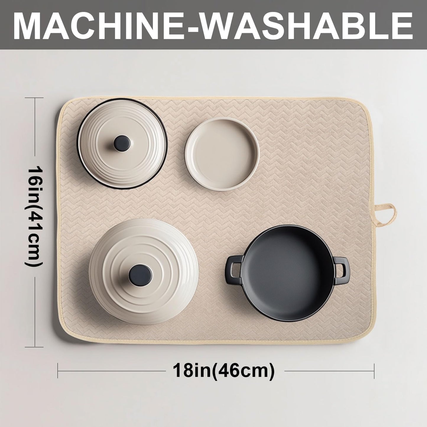 Dish Drying Mat, Highly Absorbent Microfiber Kitchen Counter Mat Value Pack, Dish Drying Pad for Dishes, Utensils, Pots and Pans, Large 16" x 18", Khaki