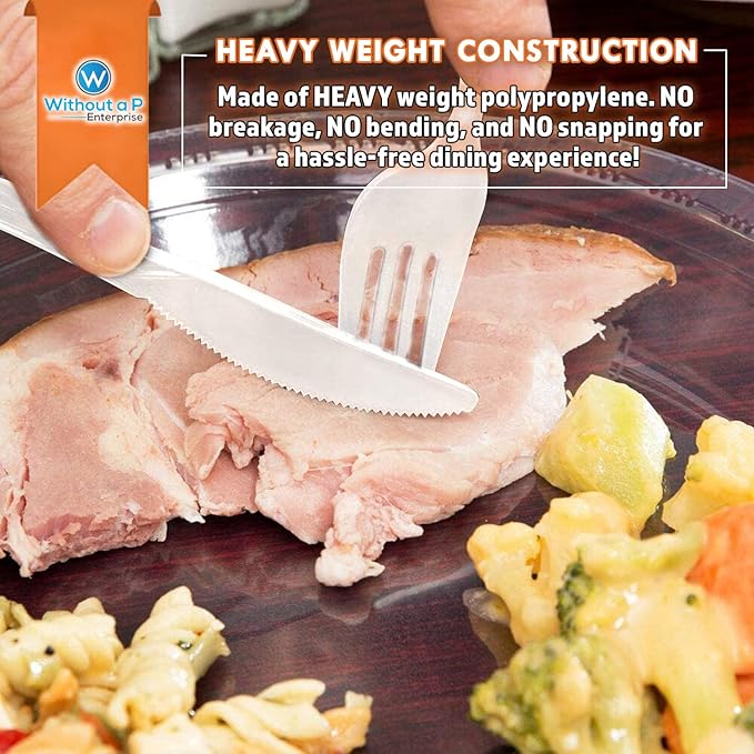 Bulk Heavy Weight Cutlery Individually Wrapped White Plastic Cutlery Knife, Spoon, Fork Pack with Napkin and Salt and Pepper Packets - Extra Strong & Resistant