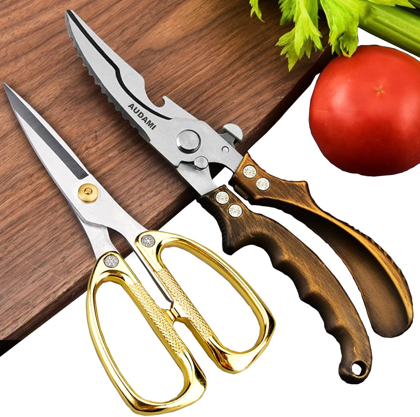Premium Kitchen Shears 2-Pack Heavy Duty Poultry & Meat Scissors, Bone Shears for Cooking