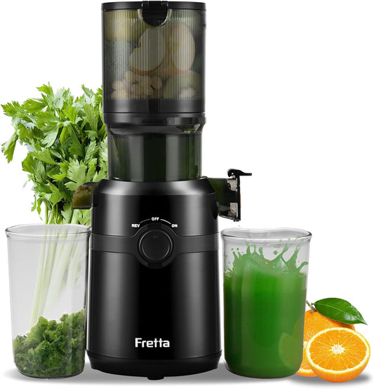 Cold Press Juicer Machines Slow Masticating Juicer Machines with 1.1 L Large Feed Chute Fit Whole Fruits and Vegetables Easy Clean Self Feeding,High Juice Yield,BPA Free (Ink-black)