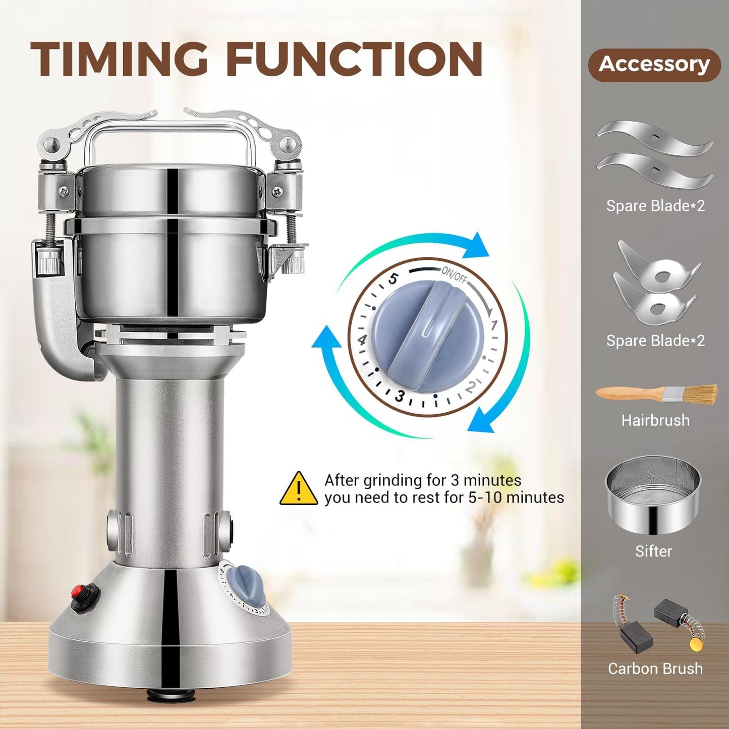 Grain Mill 150g Commercial Spice Grinder Electric 650W Stainless Steel Pulverizer Dry Grinder for Grinding Wheat, Oats, Corn, Pepper, and Coffee Beans – Grinders for Kitchen.