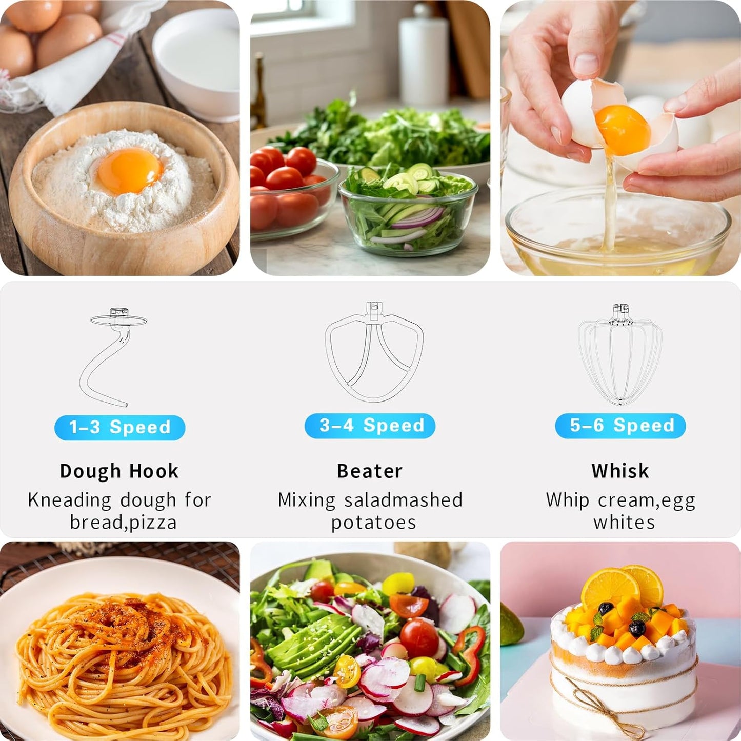 DOBBOR Electric Stand mixer, 9.5QT 660W 6 Speeds Tilt-Head Dough Mixers, Bread Mixer with Dough Hook, Whisk, Beater, Splash Guard for Baking Bread, Cake, Cookie, Pizza, Muffin, Salad and More - Sliver