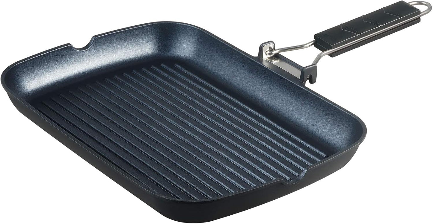 SKITCHN Grill Pan with Folding Handle, Nonstick Indoor BBQ Grilling Pan - 13 9IN