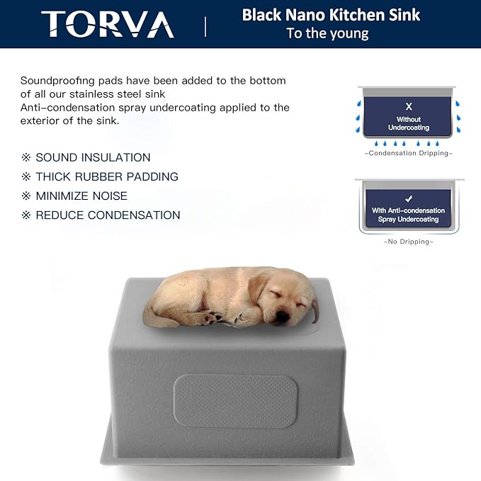 TORVA Bar Sink,TORVA 14 x 18 Inch Undermount Kitchen Sink,Gloss Black PVD Coated Gunmetal Sink,16 Gauge 304 Stainless Steel Single Bowl Wet Bar or Prep Sink with Zero-Radius Corners,Dark Gray