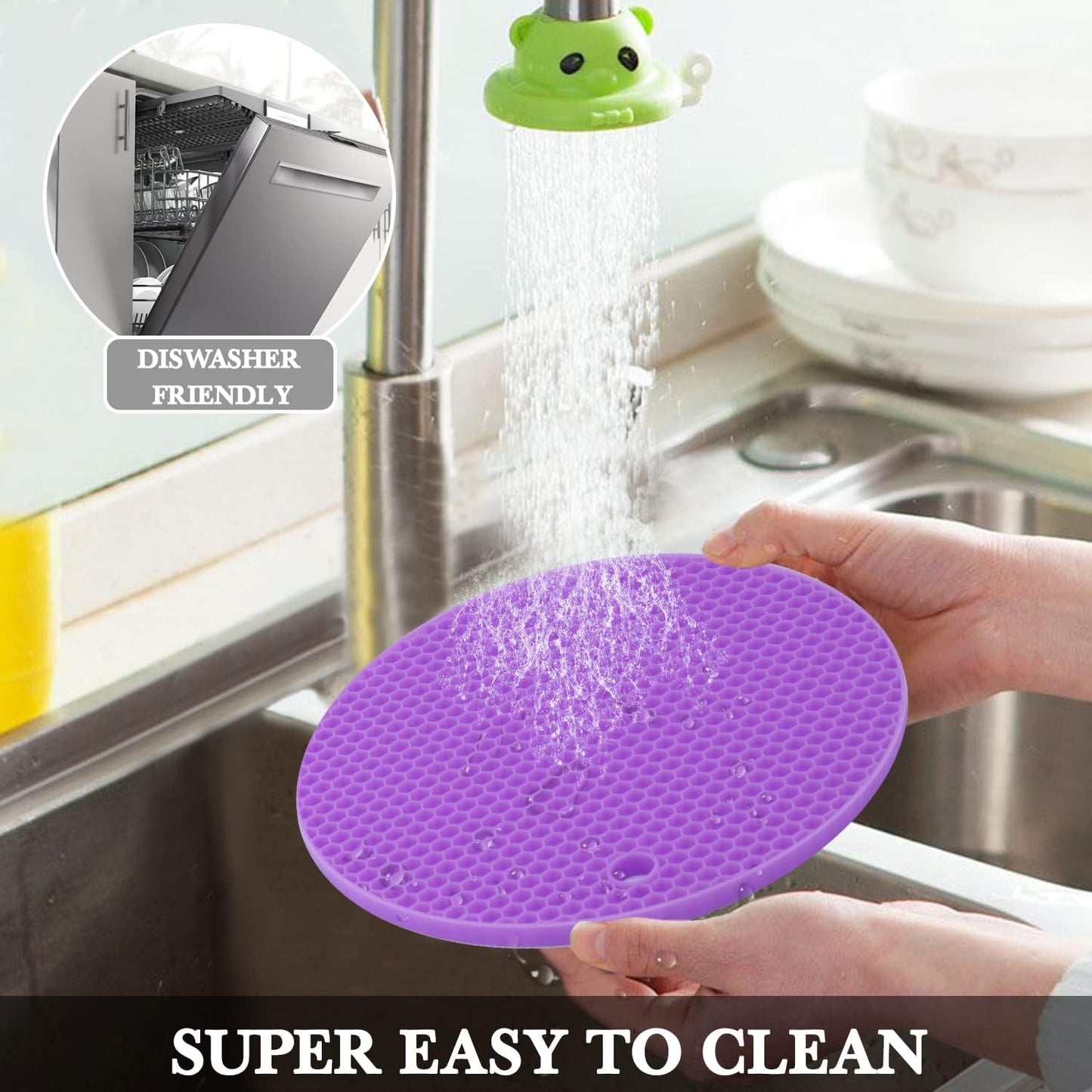 Silicone Silicone Trivet for Hot Dishes, 4 Pack Purple Heat Resistant Silicone Hot Pads Pot Holders for Kitchen Counter Non-Slip Trivets for Hot Pots and Pans, Small Dish Drying Mat & Spoon Rest