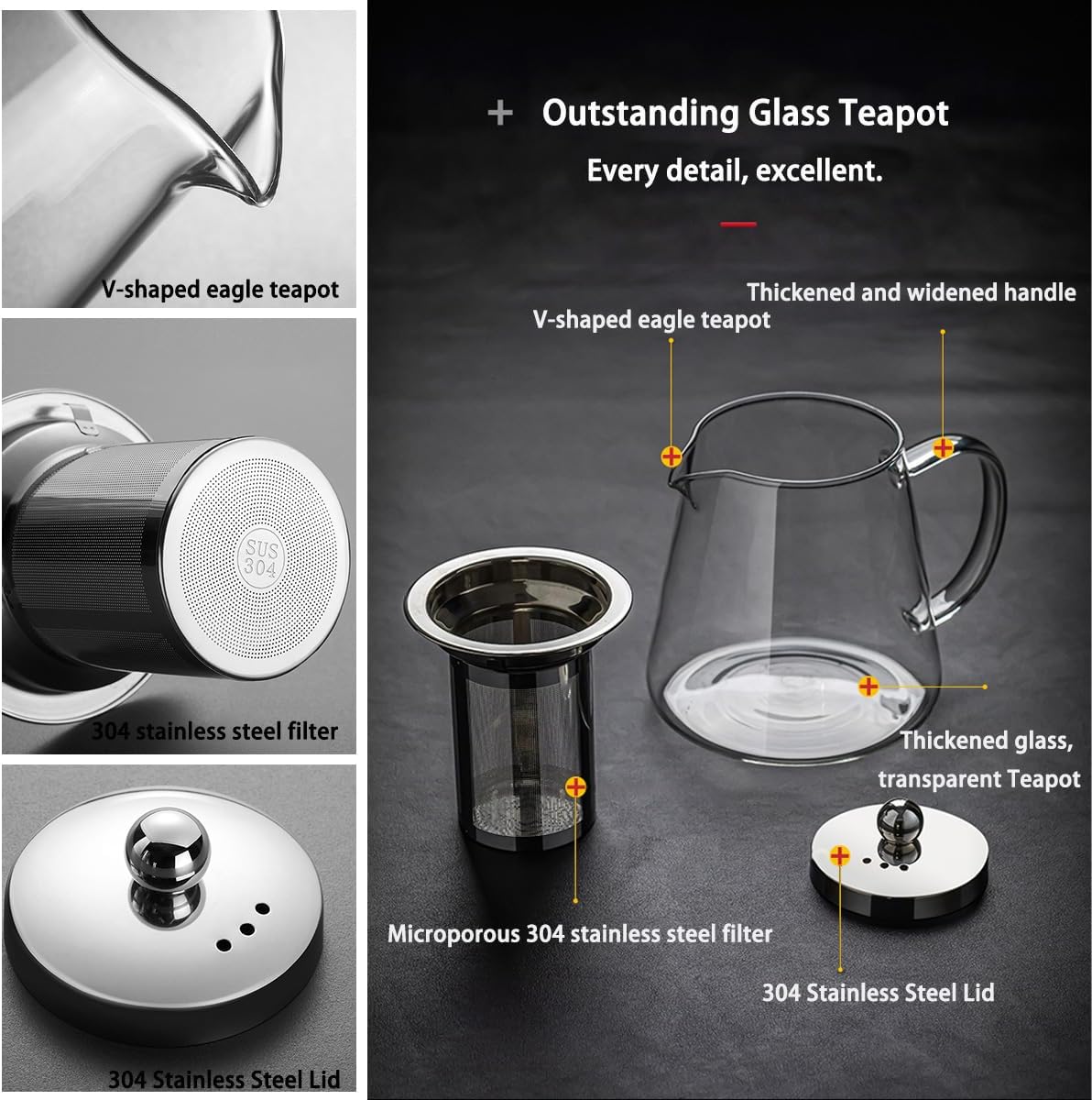 Glass Teapot (32oz/950ml) MJZQCD with Removable Stainless Steel Infuser,Glass Tea Pot transparent Stovetop tea Kettle,Blooming and Loose Leaf Tea Maker,Microwave & Dishwasher Safe