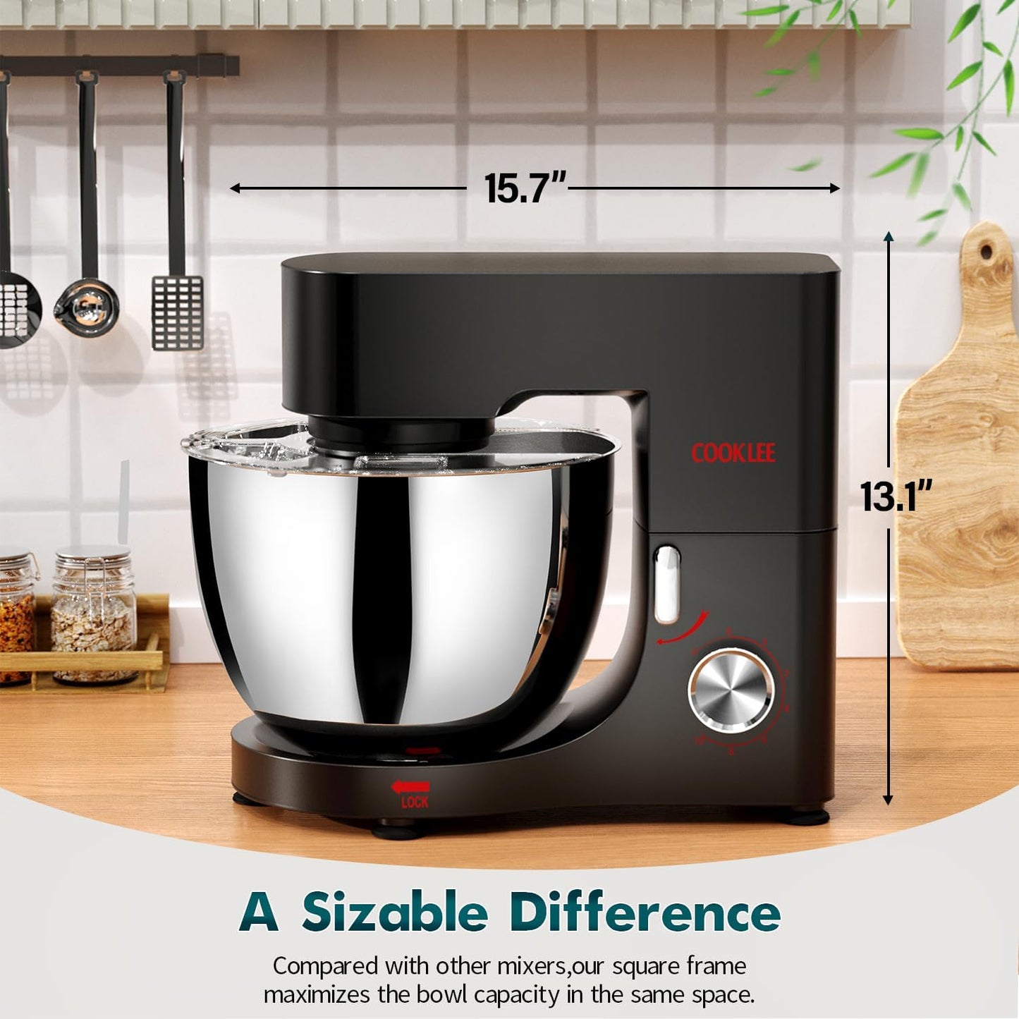 COOKLEE Stand Mixer, 9.5 Qt. 660W 10-Speed Electric Kitchen Mixer with Dishwasher-Safe Dough Hooks, Flat Beaters, Wire Whip & Pouring Shield Attachments for Most Home Cooks, Silver