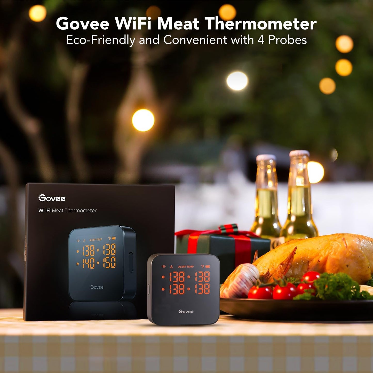 Govee Wireless Meat Thermometer with 4 Probe, Smart WiFi Meat Thermometer with Unlimited Range App Notification Alert, Digital Rechargeable Bluetooth Food Thermometer for Smoker BBQ Grill Oven Kitchen