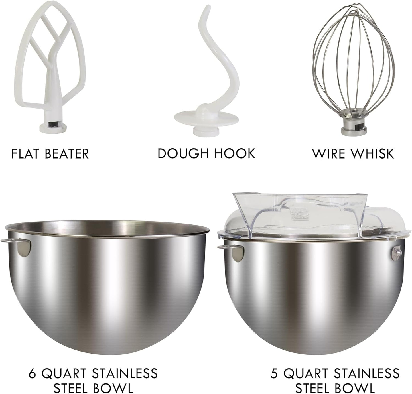 Kenmore Elite Heavy-Duty 6 Qt Bowl-Lift Stand Mixer, 600 Watts, with Flat Beater, Wire Whisk, Dough Hook, Stainless Steel Bowls, LED Light, Digital Countdown Timer, Metallic Grey