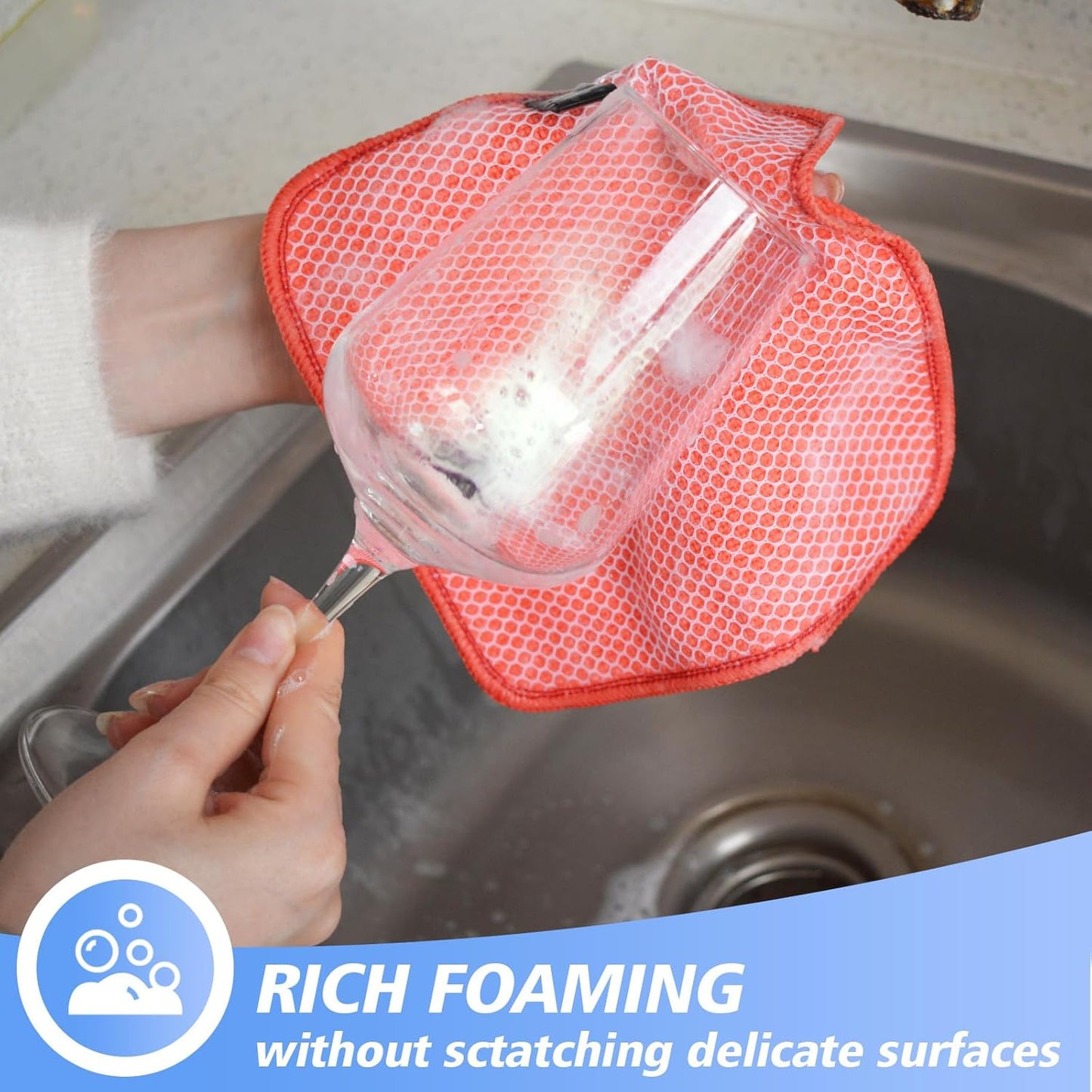 KinHwa Kitchen Washcloths for Dishes Absorbent Microfiber Dish Cloths Quick Dry Dish Rags with Poly Scour Scrub Side Ideal for Kitchen Cleaning (Red, 7inchx7inch 9 Pack)