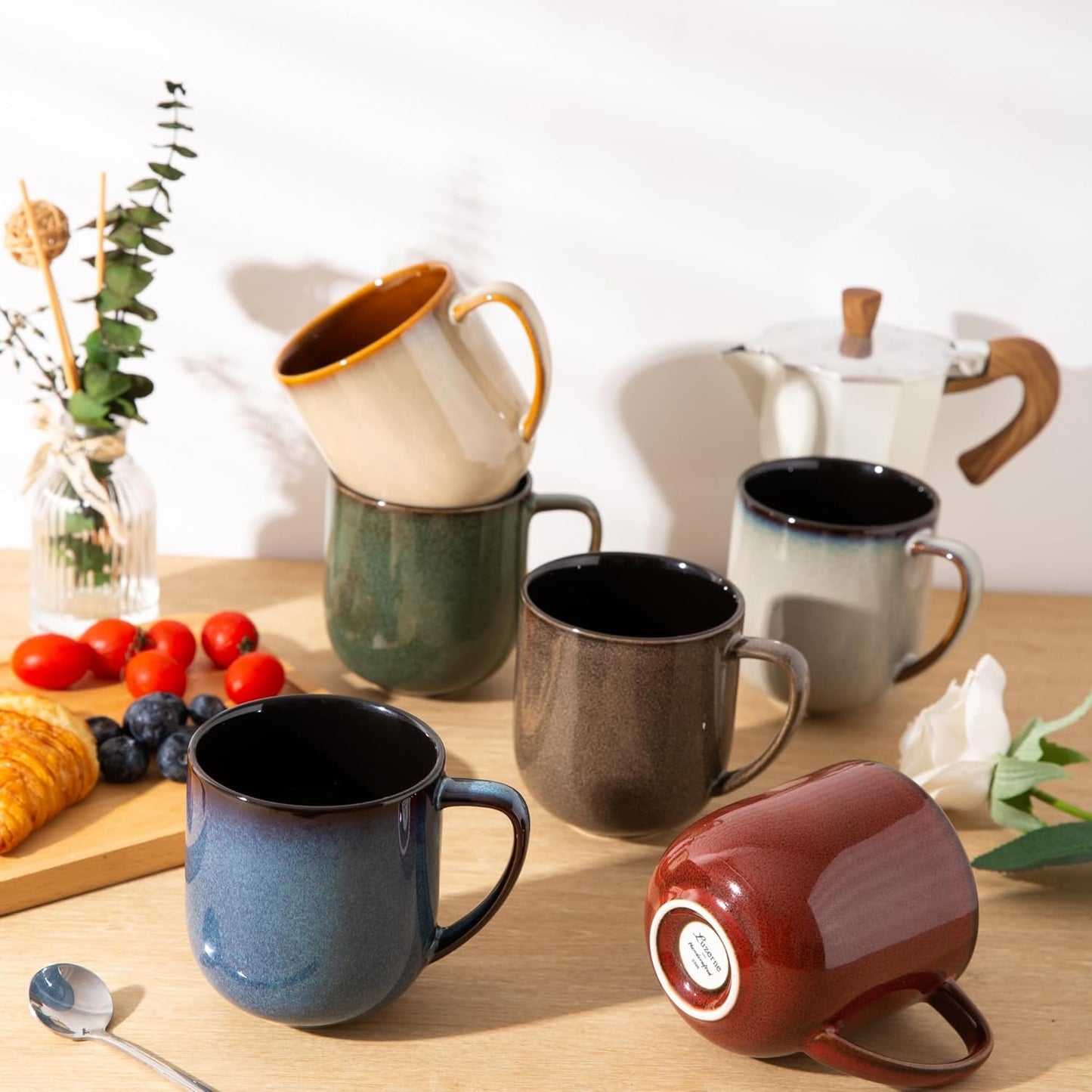 LERATIO 12OZ Ceramic Coffee Mugs Set of 6, Large Porcelain Coffee Cups With Large Handle For Latte,Cappuccino,Milk,Cocoa,|Dishwasher&Microwave Safe Mug Sets,Ideal for Man,Woman,Dad, Mom-Mixing