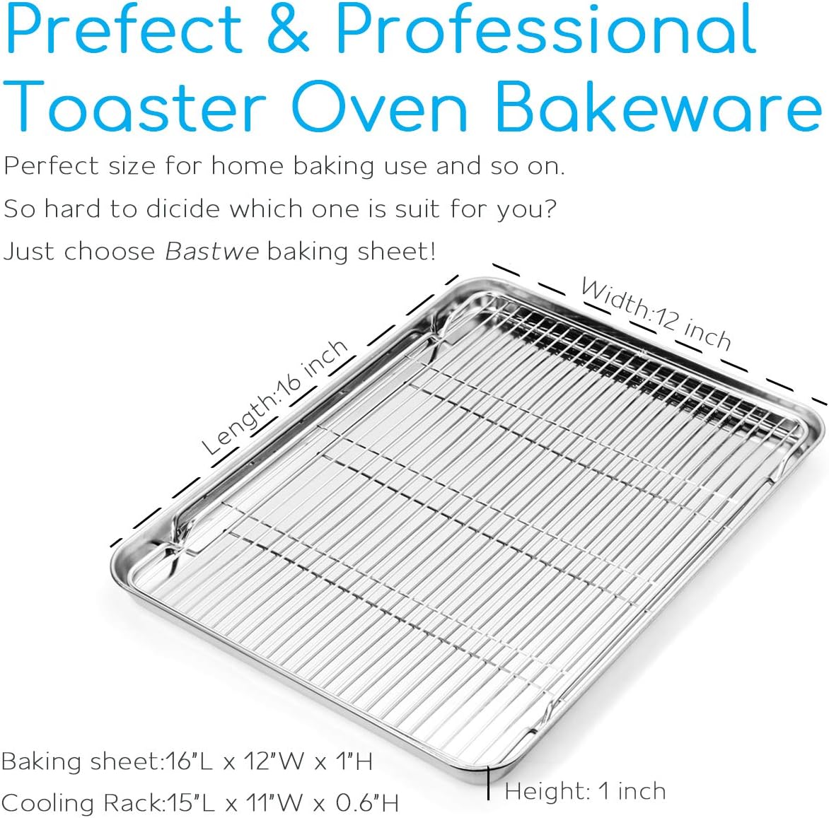 Cookie Sheet and Cooling Rack Set, 16 inch Stainless Steel Baking Pan with a Rack, Professional Bakeware, Healthy & Non-toxic & Rustproof & Easy Clean & Dishwasher Safe