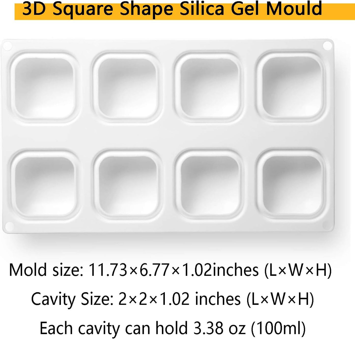 OCPO KITCHEN Square Silicone Mold for Baking Mousse Cake, 3D Silicone Mold for Baking Cheese Cakes Dessert Pastry Chocolate Pudding Ice Cream Handmade Soap Mold (8-Cavity)