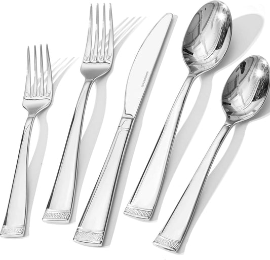 KINGSTONE Silverware Set, 40-Piece Flatware Set for 8, 18/10 Stainless Steel Cutlery Set with Bead Edge, Utensil for Kitchen, Home, Party, Wedding, Mirror Polished, Dishwasher Safe, Featured Gifts