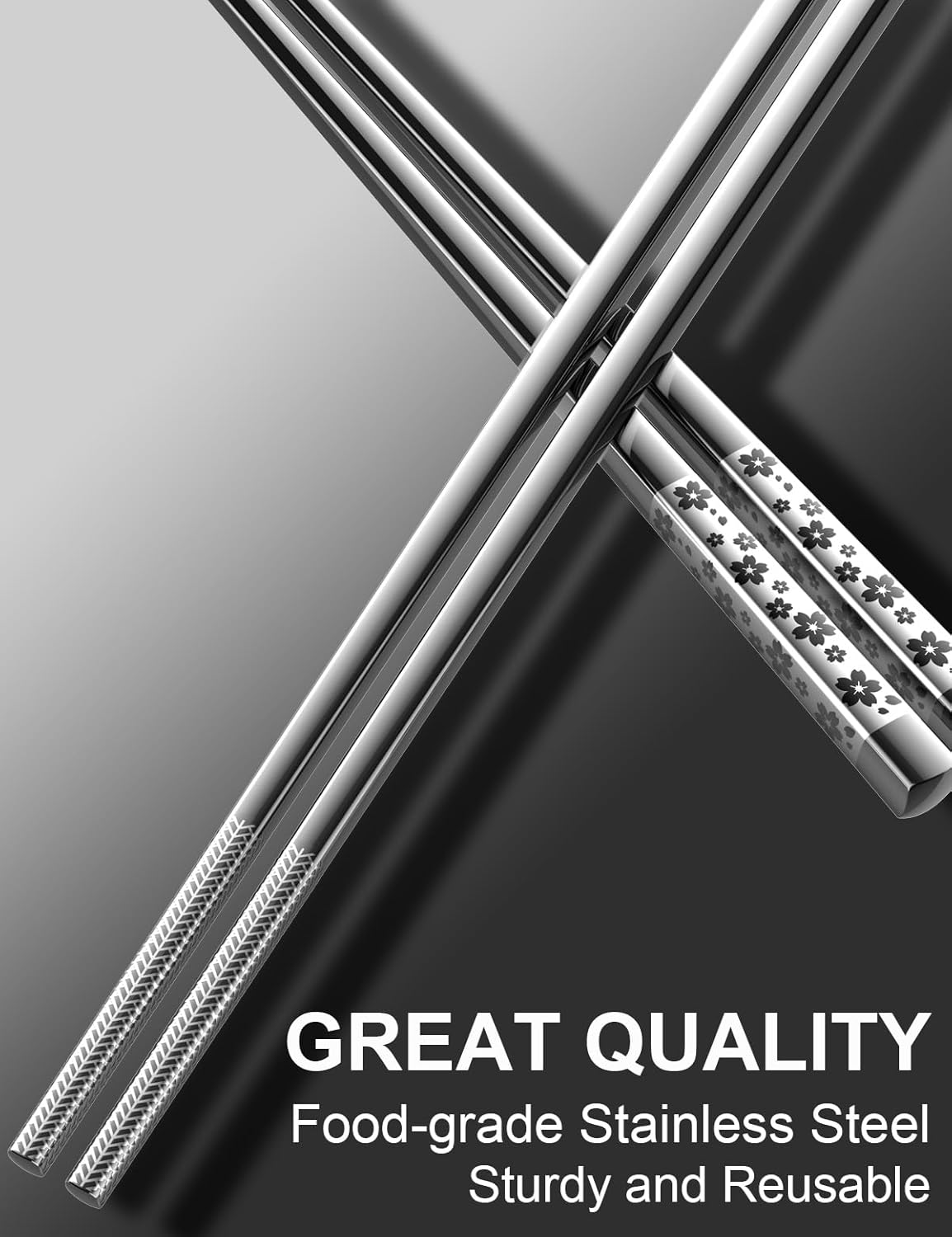 5 Pairs Metal Chopsticks Reusable 18/8 stainless steel Chopsticks Japanese Style Dishwasher Safe Lightweight Non-Slip Chop Sticks 9 1/4 Inches Present Set