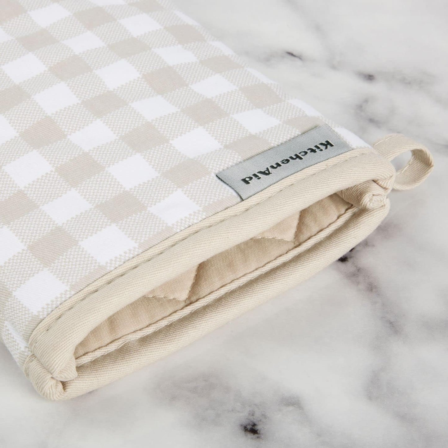 KitchenAid Gingham Oven Mitt 2-Pack Set, Milkshake, 7"x13"