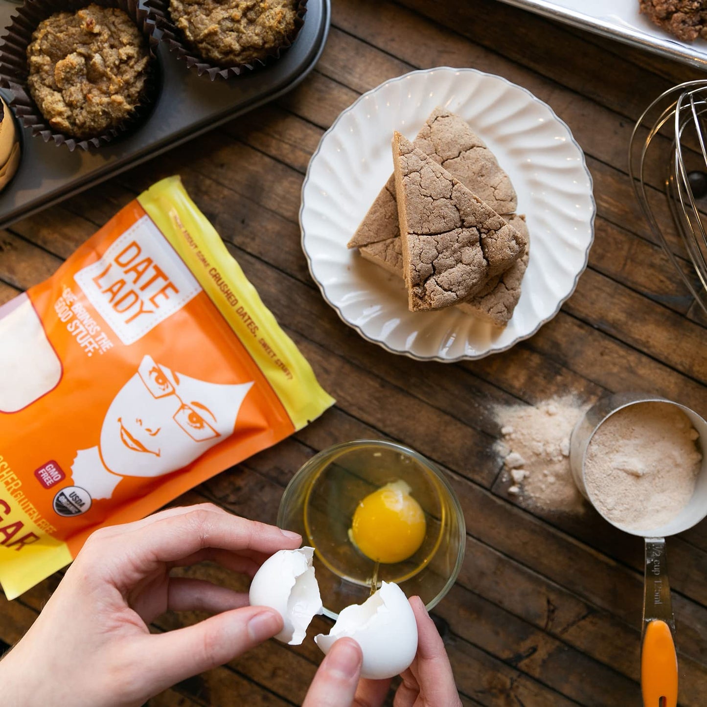 Date Lady Date Sugar, 1 lb, Organic | 100% Whole Food | Vegan, Paleo, Gluten-free & Kosher | Sugar Substitute and Alternative Sweetener for Baking | Will Not Dissolve in Your Coffee (2 Bags)