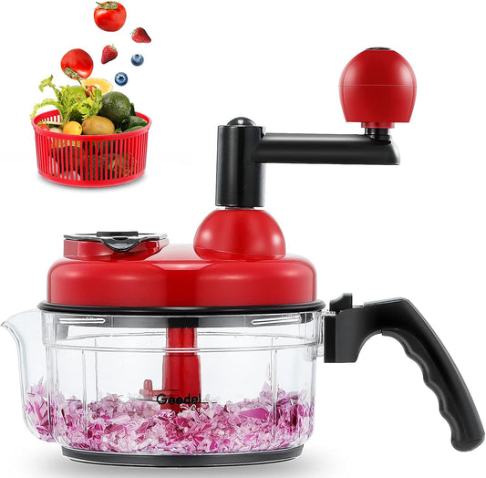 Geedel Hand Food Chopper, Quick Manual Vegetable Processor, Easy To Clean Rotary Dicer Mincer Mixer Blender for Onion, Garlic, Salad, Salsa, Nuts, Meat, Fruit, Ice, etc