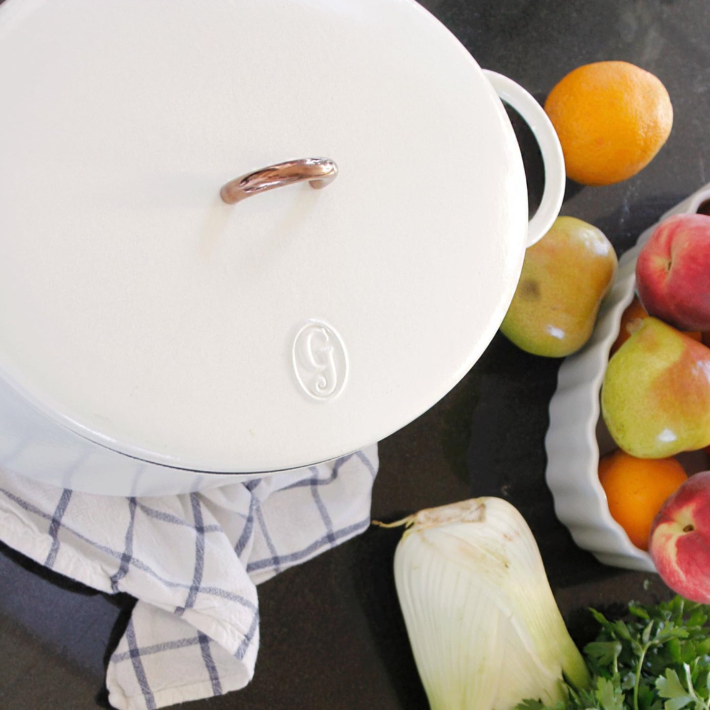 Great Jones Dutchess Cast Iron Dutch Oven Pot With Lid (Salt) - Large 6.75 Quart Size, Dual Handles - All Stovetop Safe - 500° Dutch Oven For Bread Baking | Dishwasher Friendly