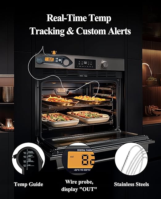 Wisebee 2-in-1 Meat Thermometer, Digital Instant Read Food Kitchen Thermometer with Dual Probes | Waterproof | Alarm Set | Calibration | Backlit | Hold Function for Cooking (Black)
