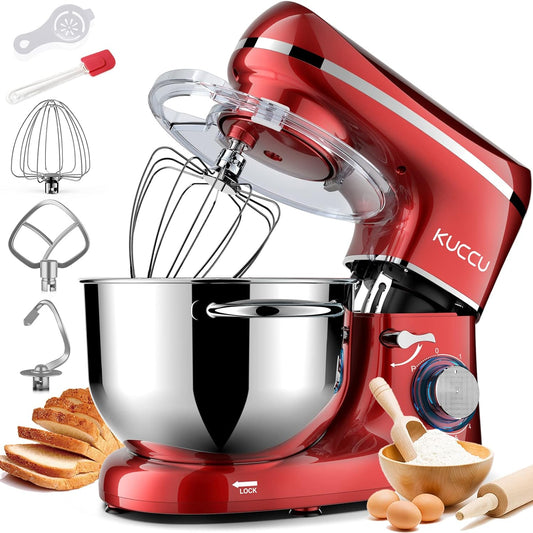 Stand Food Mixer, 6.5 Qt 660W, 6-Speed Tilt-Head , Kitchen Electric Mixer with Stainless Steel Bowl,Dough Hook,Whisk, Beater, Egg white separator (6.5-QT, Red)