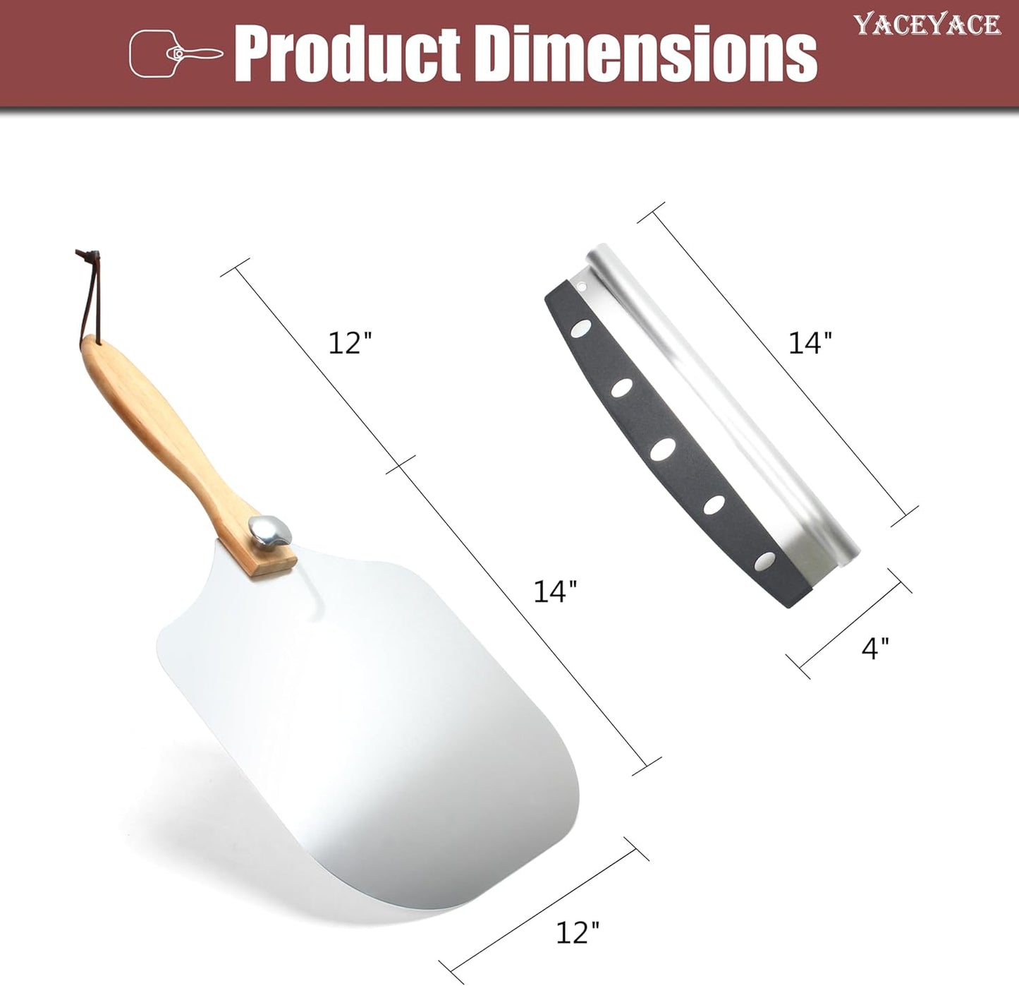 Metal Pizza Paddle with Cutter, 12-inch Metal Pizza Peel with Foldable Wooden Handle, Aluminum Turning Tunner